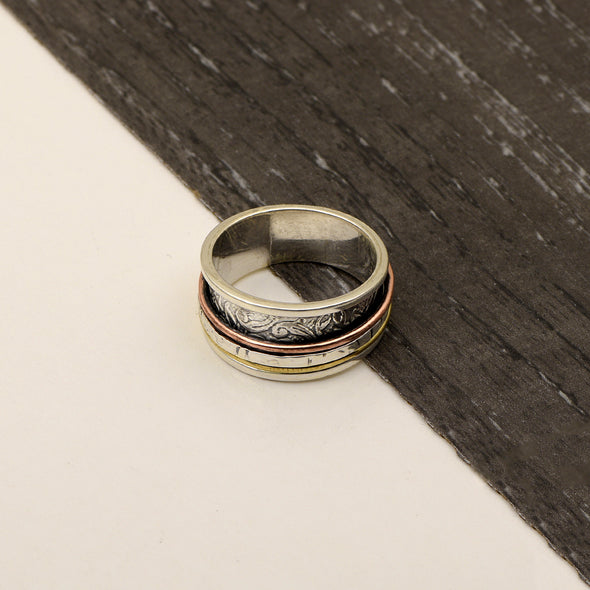 Multi Band Engraved Fidget Spinner Ring