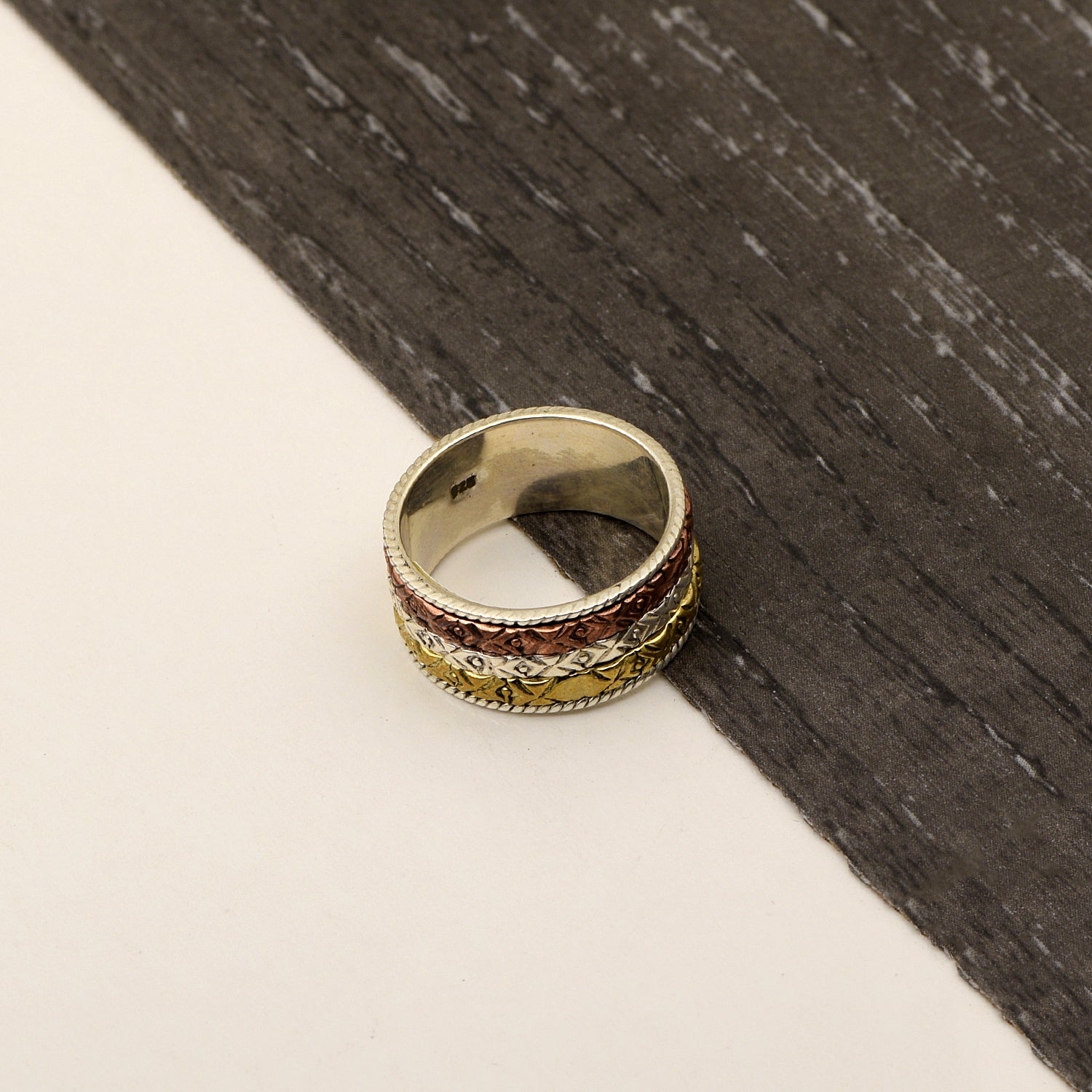 Triple Textured Rope Edging Spinner Ring - Sterling Silver