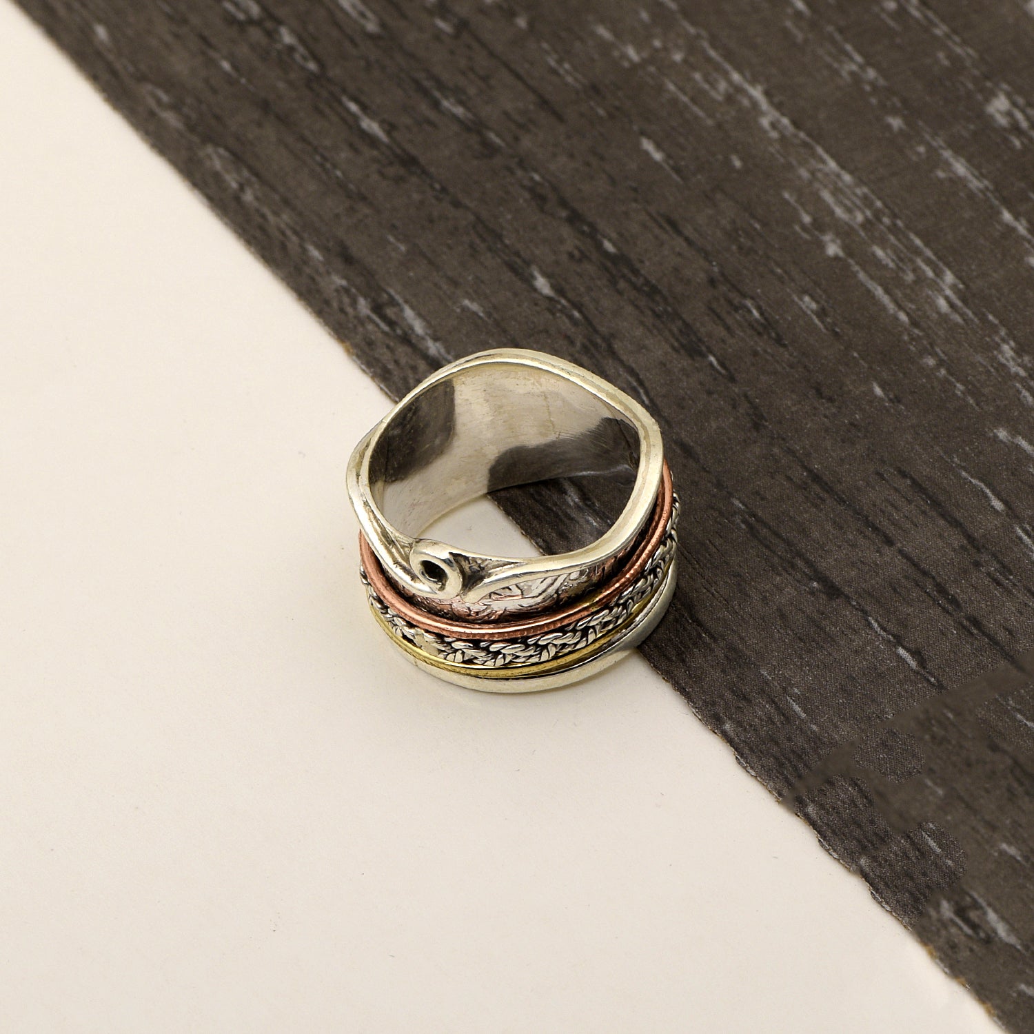Artistic Wave Band Spinner Ring - Sterling Silver