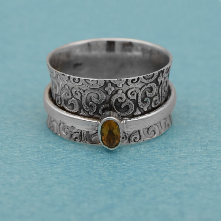 Citrine Spinner Ring - Sterling Silver
