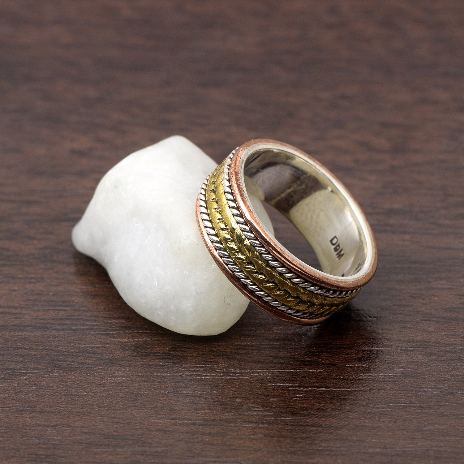 Braided Rope Pattern with Dual-Tone Spinner Ring - Sterling Silver