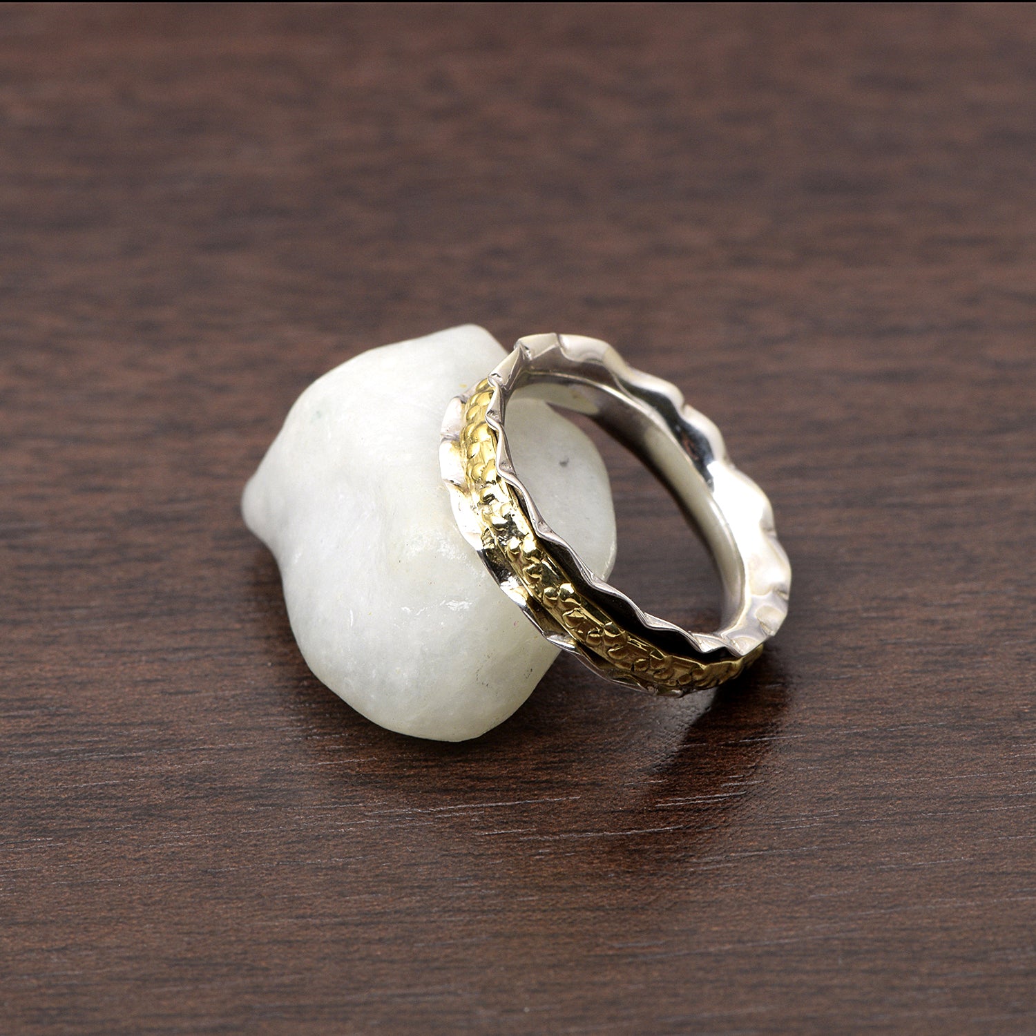 Wavy Edge Hammered Spinner Ring - Sterling Silver