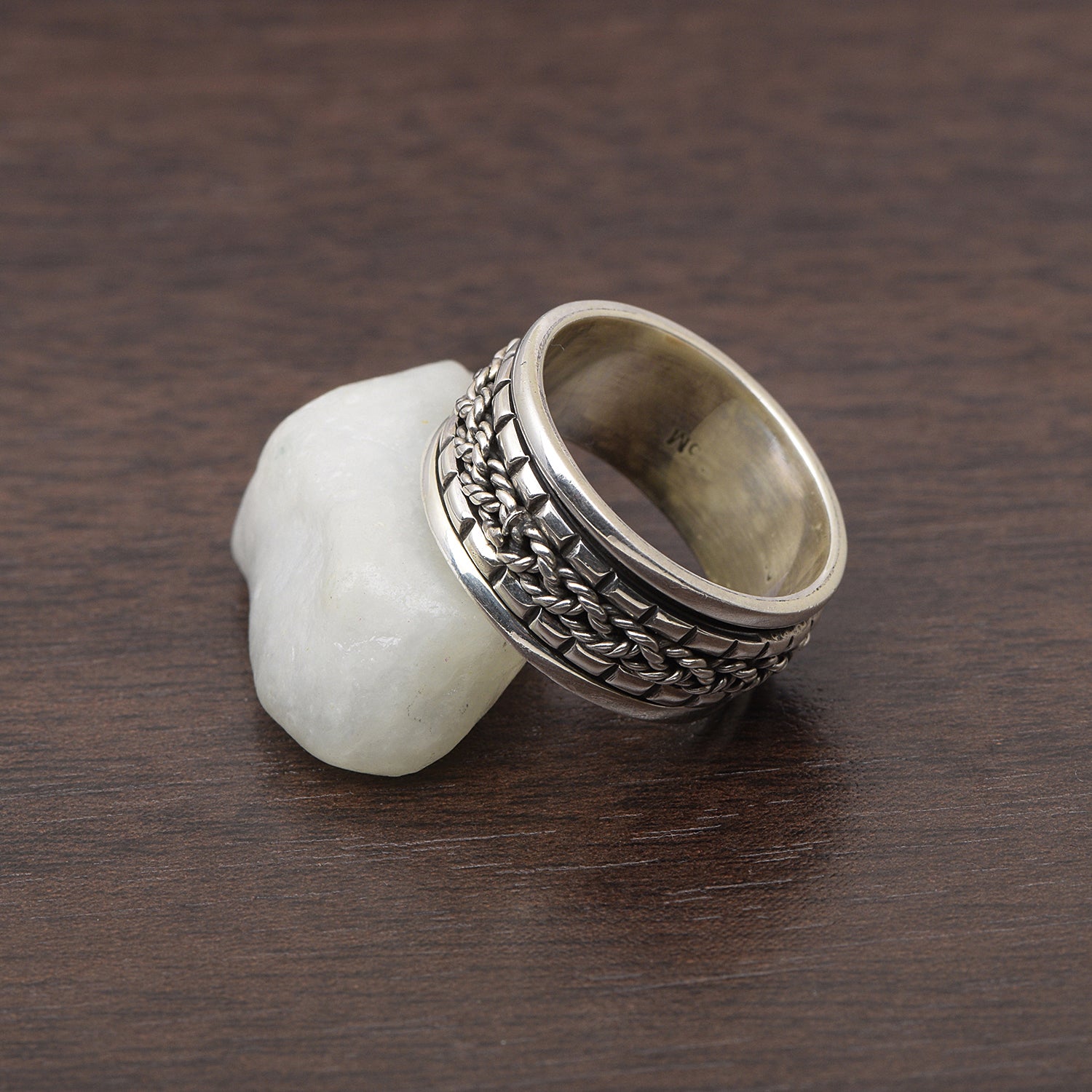 Rope Band Engraved Meditation Spinner Ring