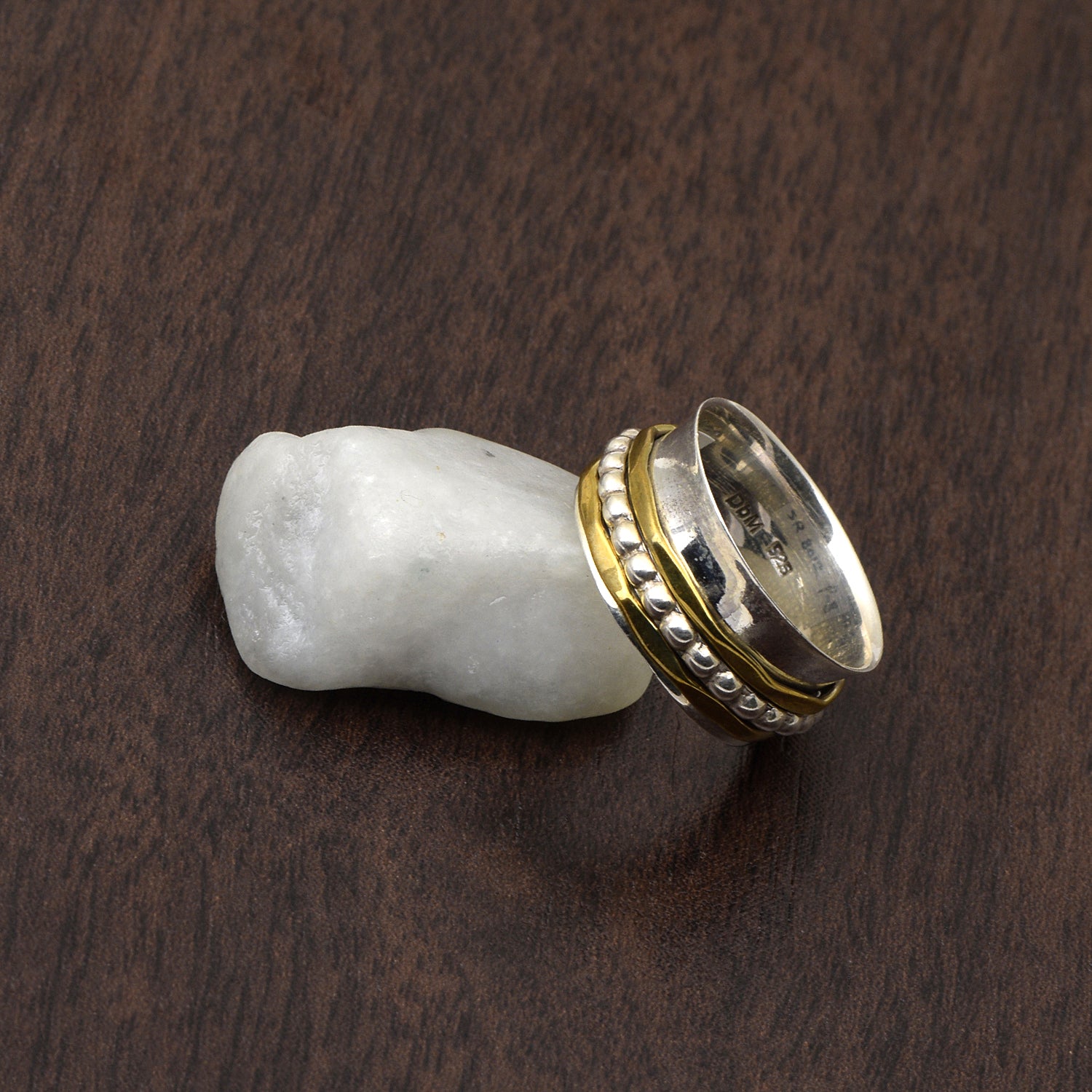 Ball & Wavy Band Spinner Ring - Sterling Silver
