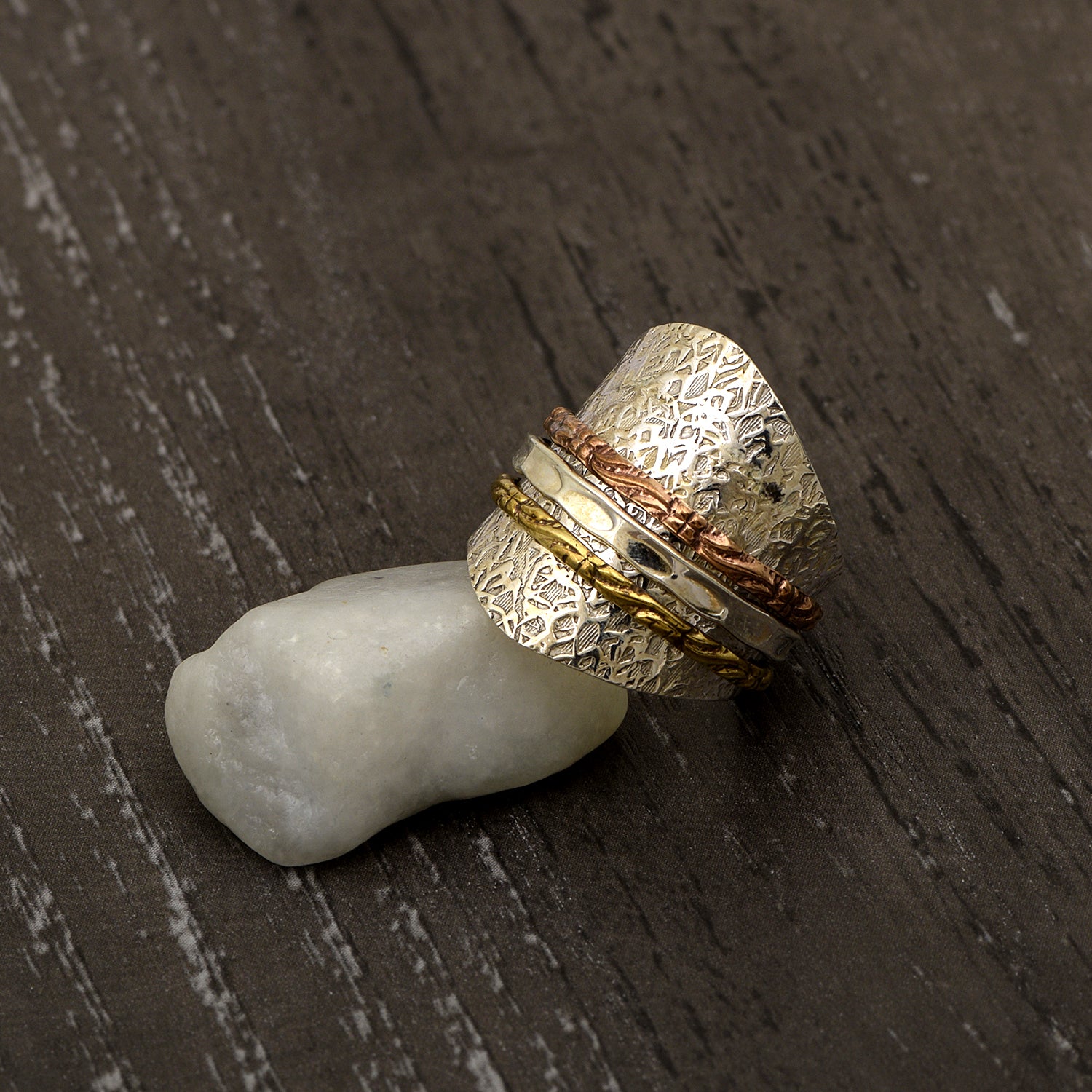 Wide Textured Spinner Ring - Sterling Silver