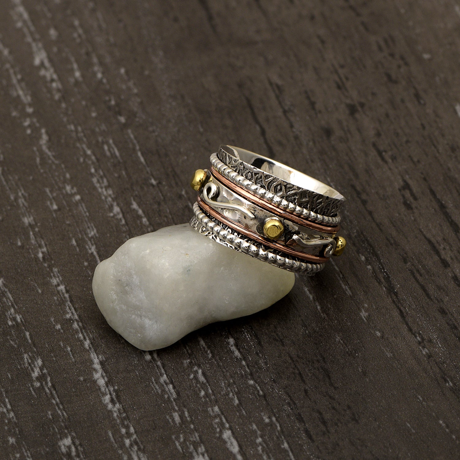Multi Band Engrvaed Spinner Ring