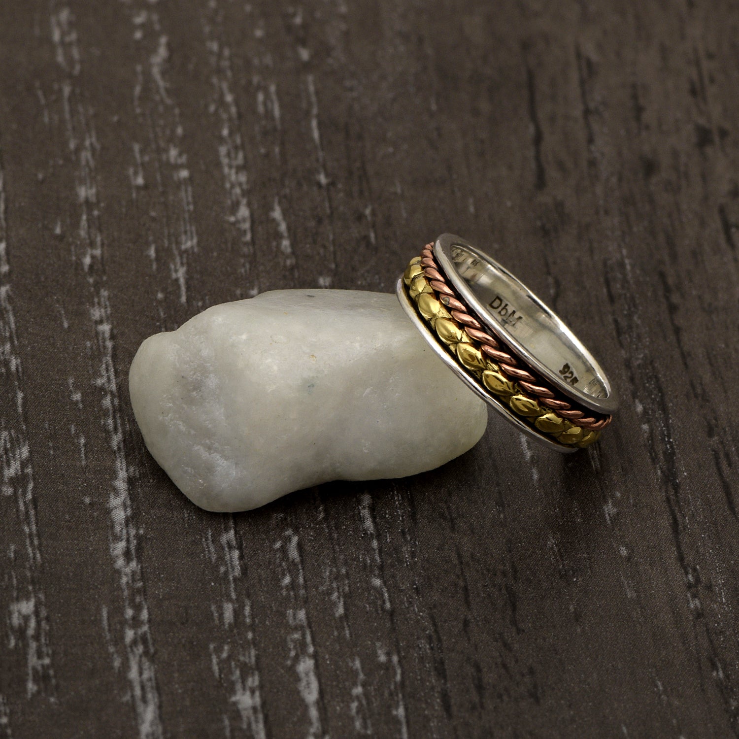 Dual Texture Rope Spinner Ring - Sterling Silver