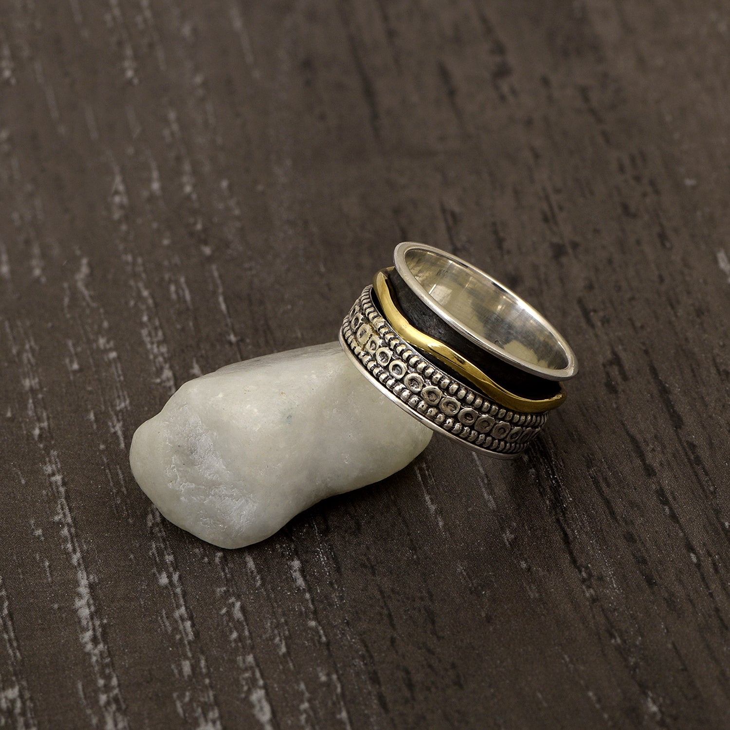 Textured Dot Band Spinner Ring - Sterling Silver