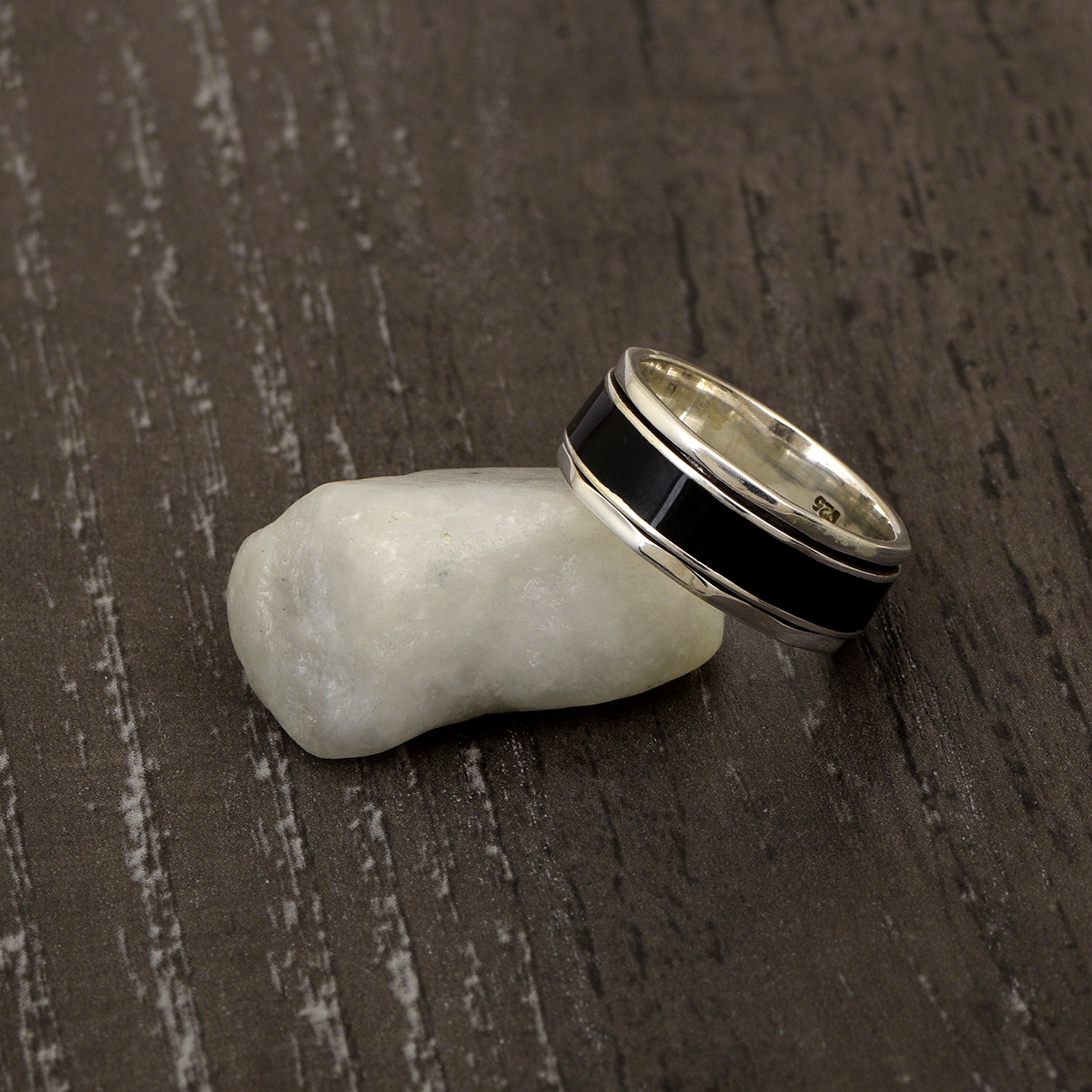 Black Engraved Multi Band Meditation Spinner Ring