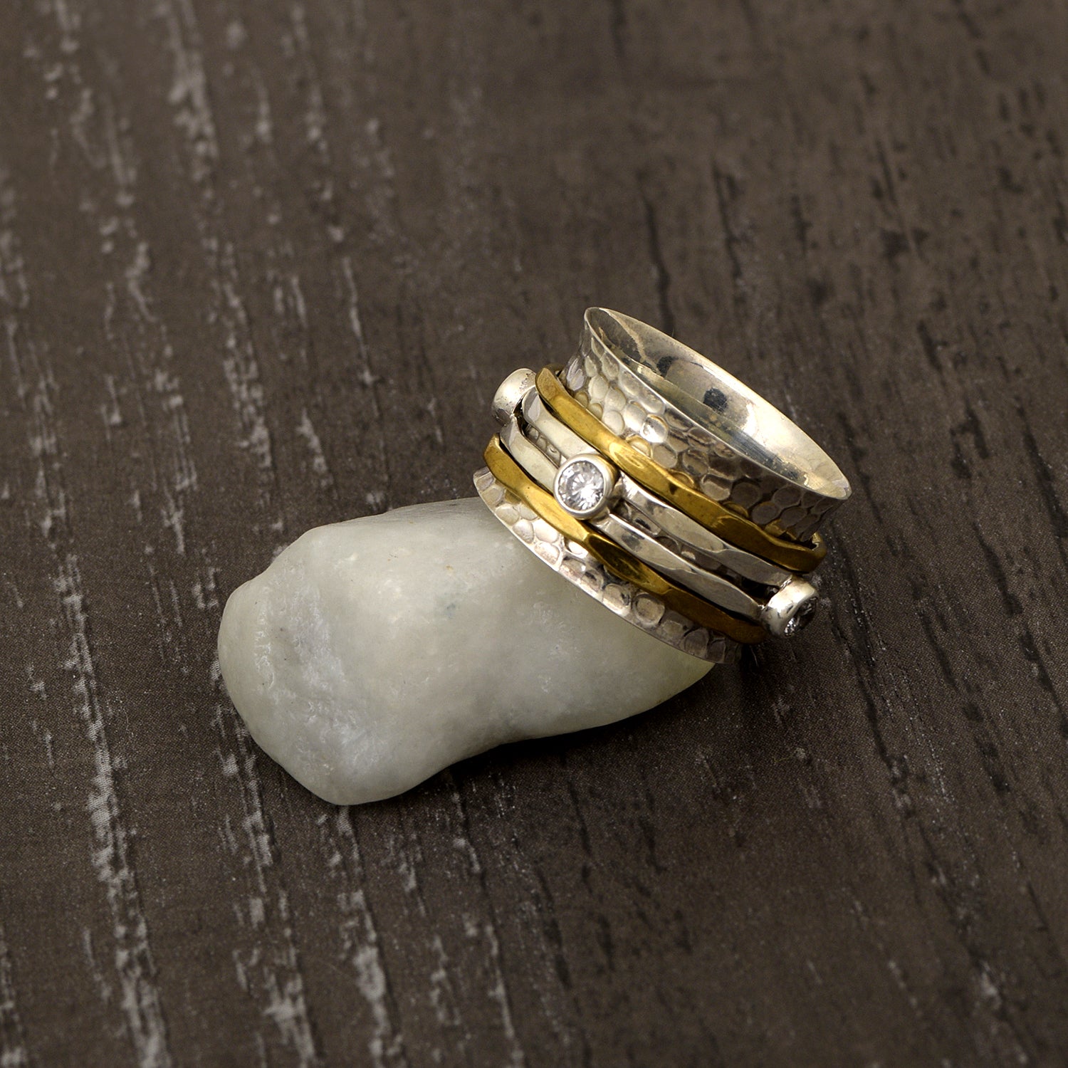 White CZ Multi Band Meditation Spinner Ring