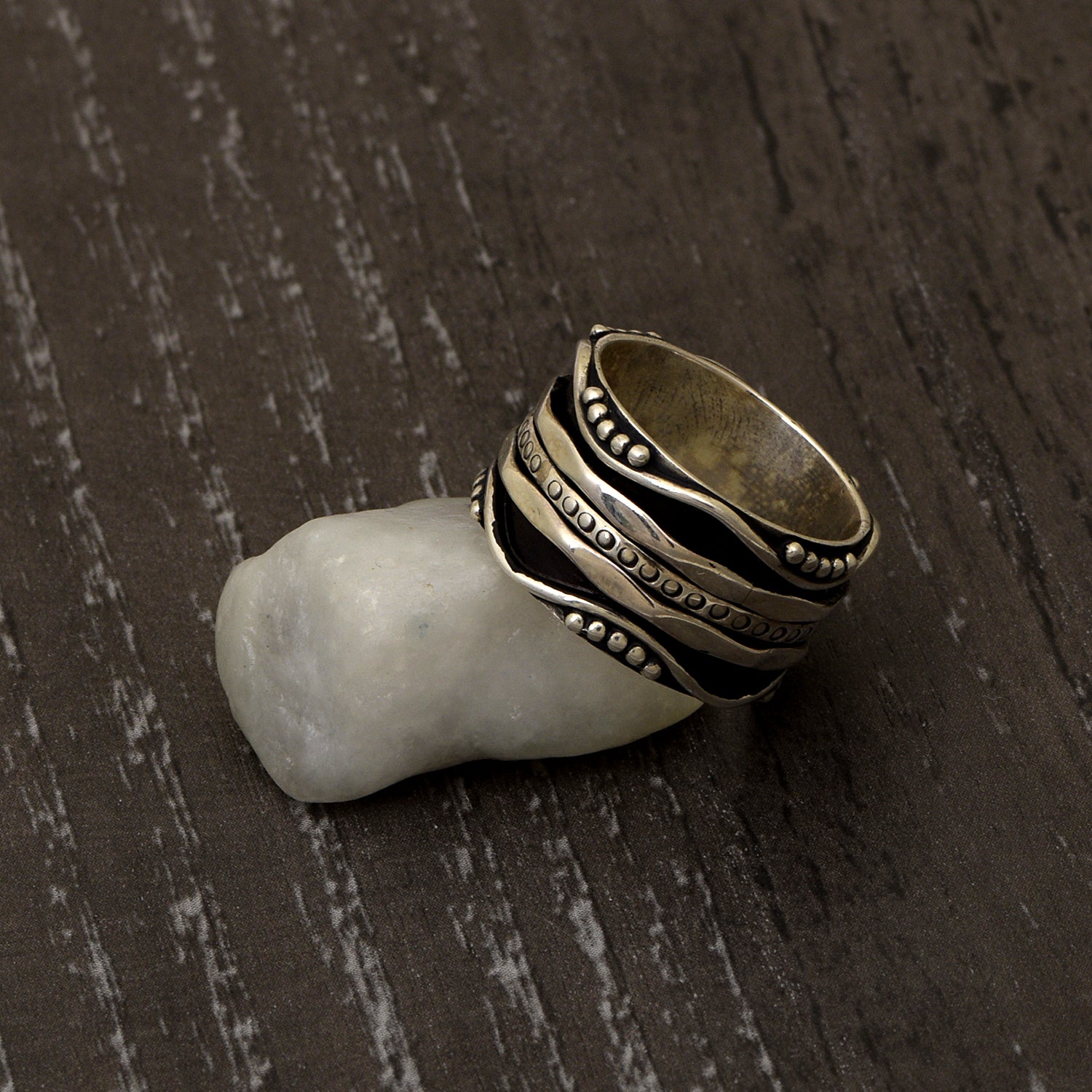 Bold Tribal Design Spinner Ring - Sterling Silver
