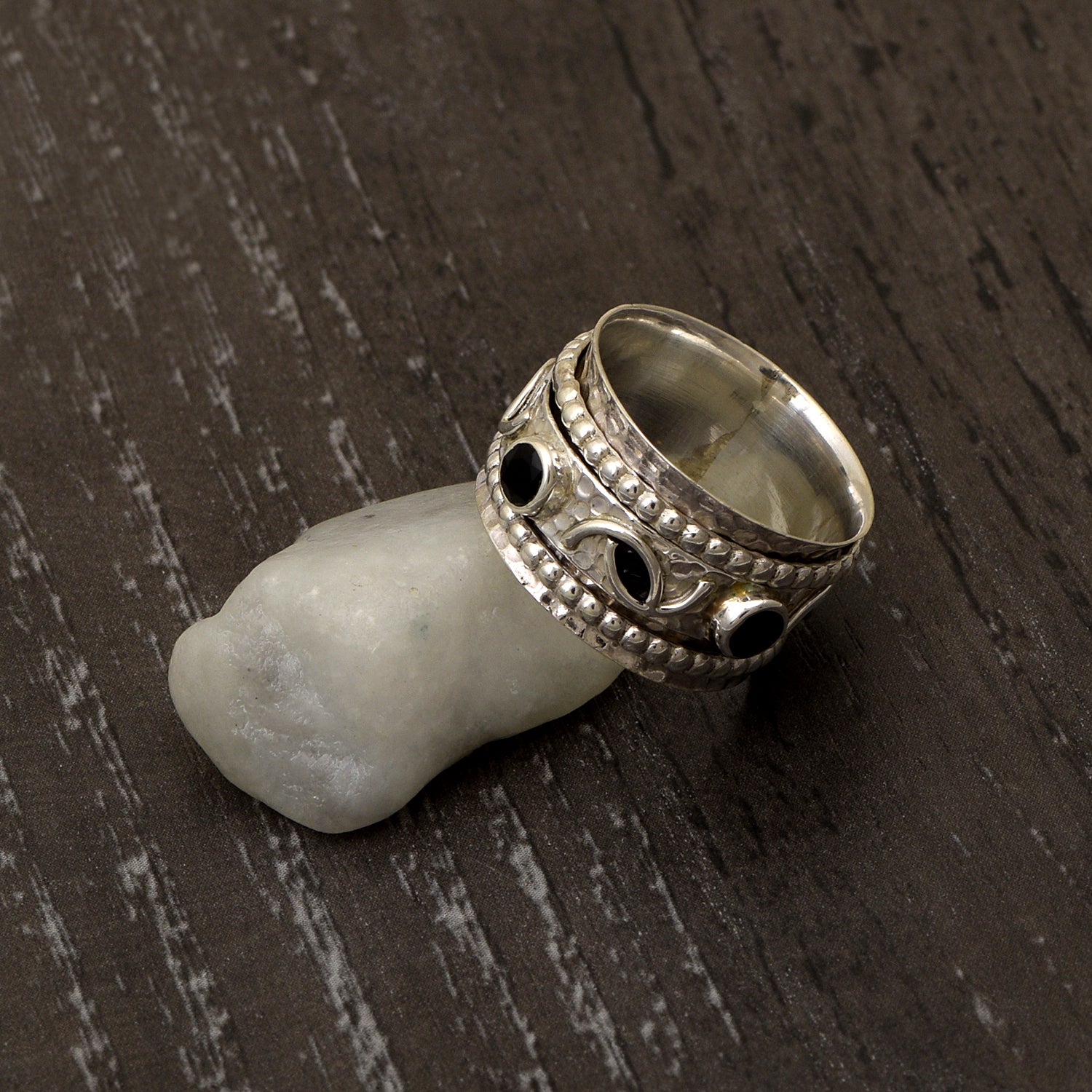 Black Spinel Spinner Ring - Sterling Silver