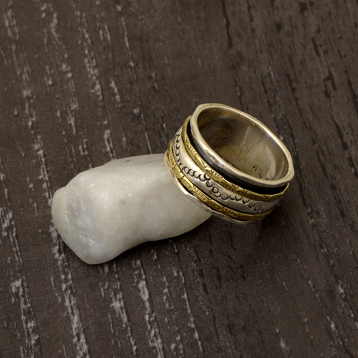 Boho Moon Phase Design Spinner Ring - Sterling Silver
