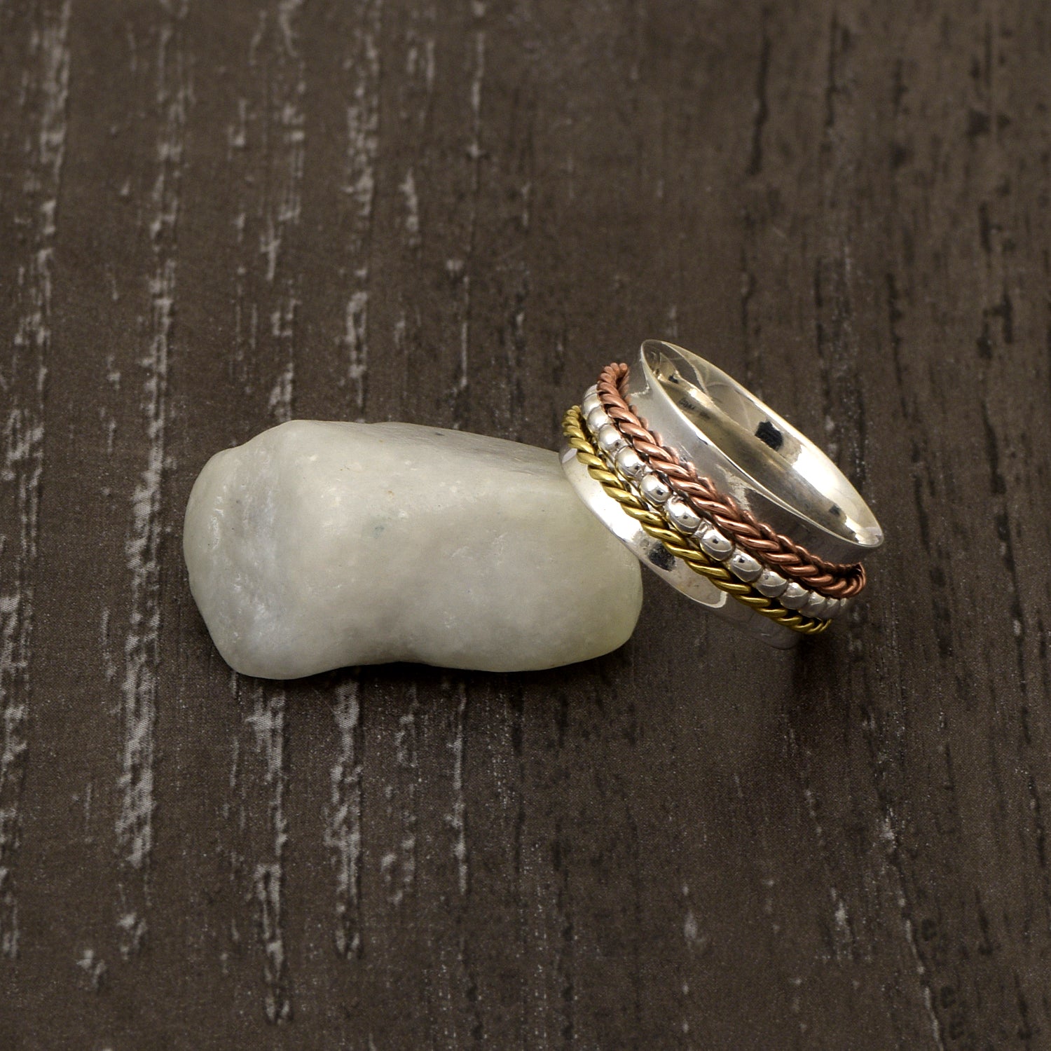 Triple Rope Design Spinner Ring - Sterling Silver