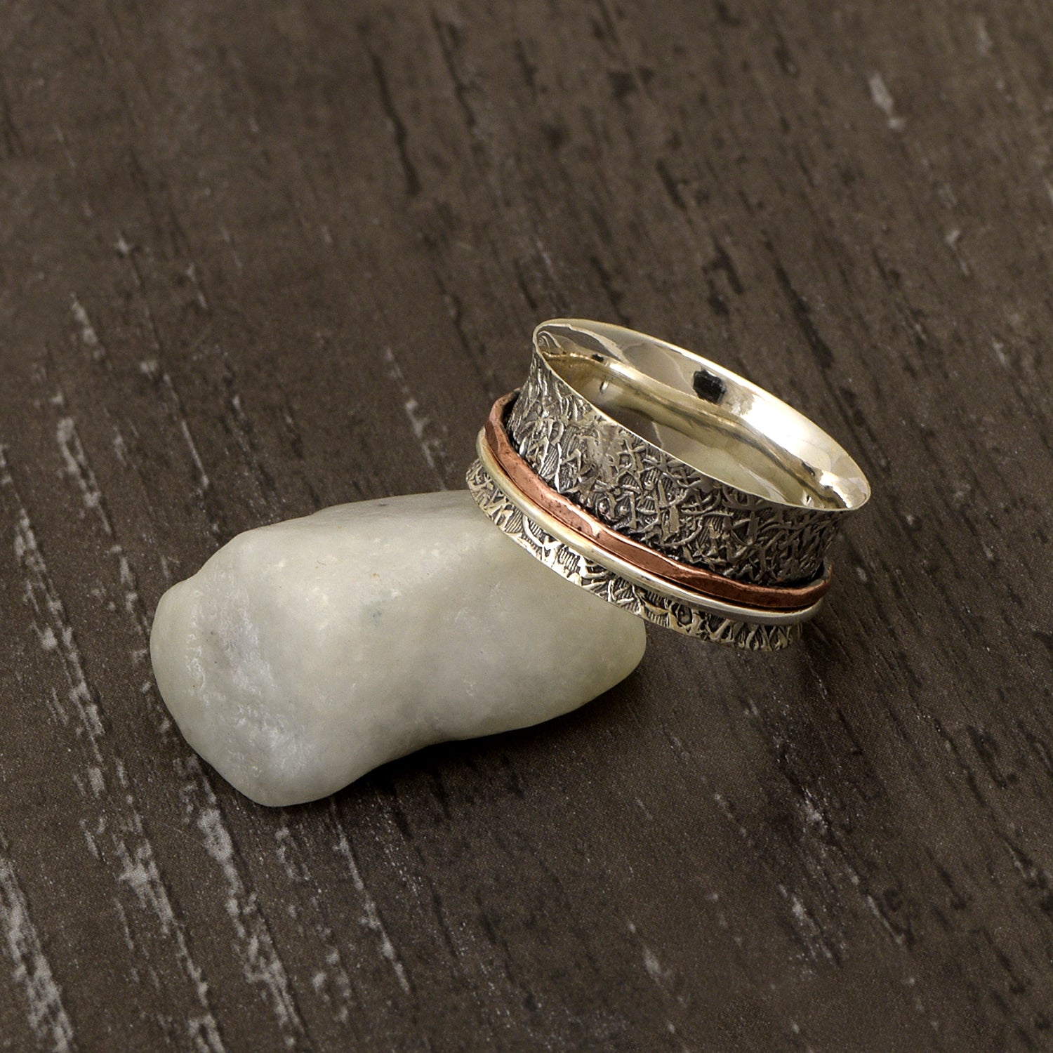 Dual Spinning Texture Spinner Ring - Sterling Silver