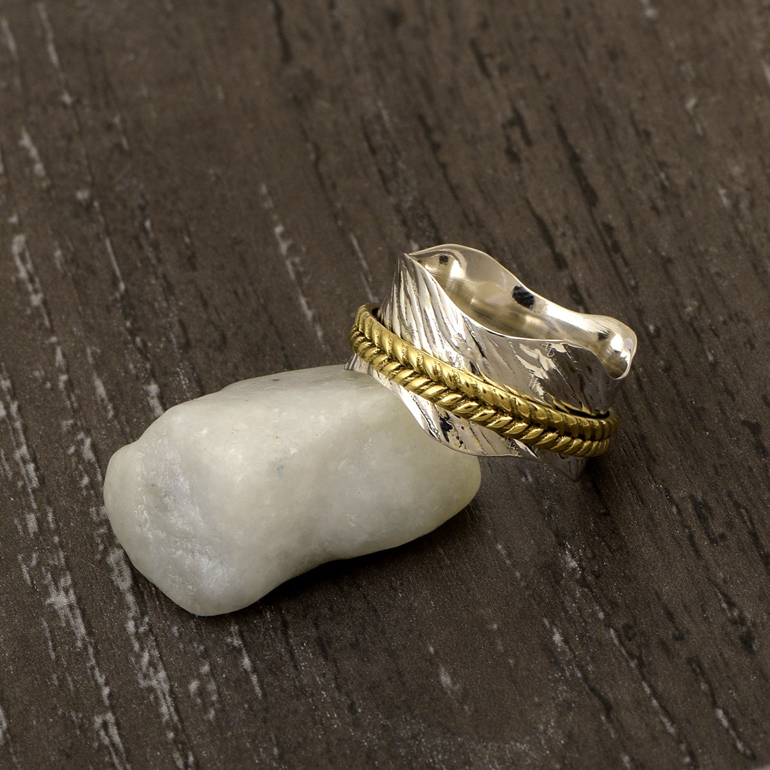 Gold-Tone Textured Spinner Ring - Sterling Silver