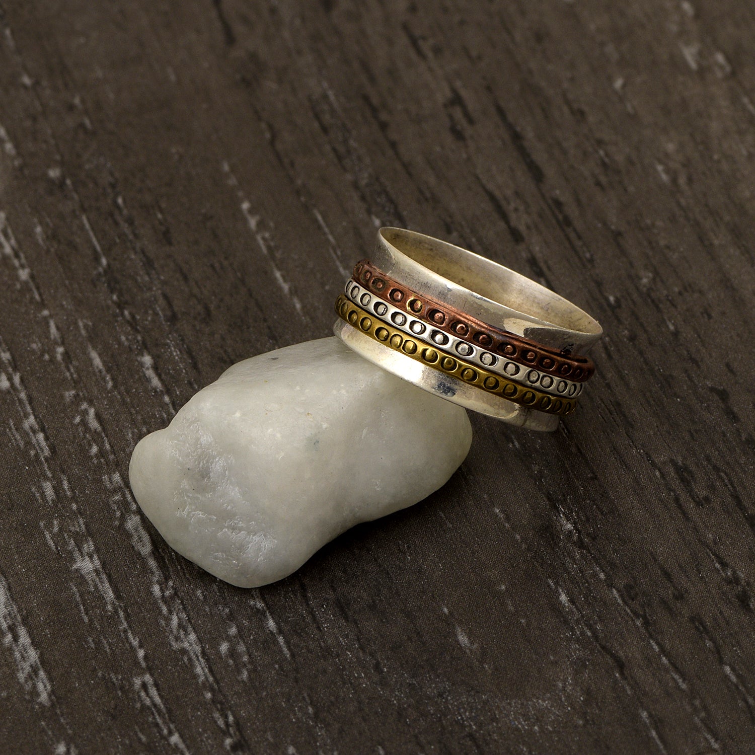 Dotted Pattern Spinner Ring - Sterling Silver