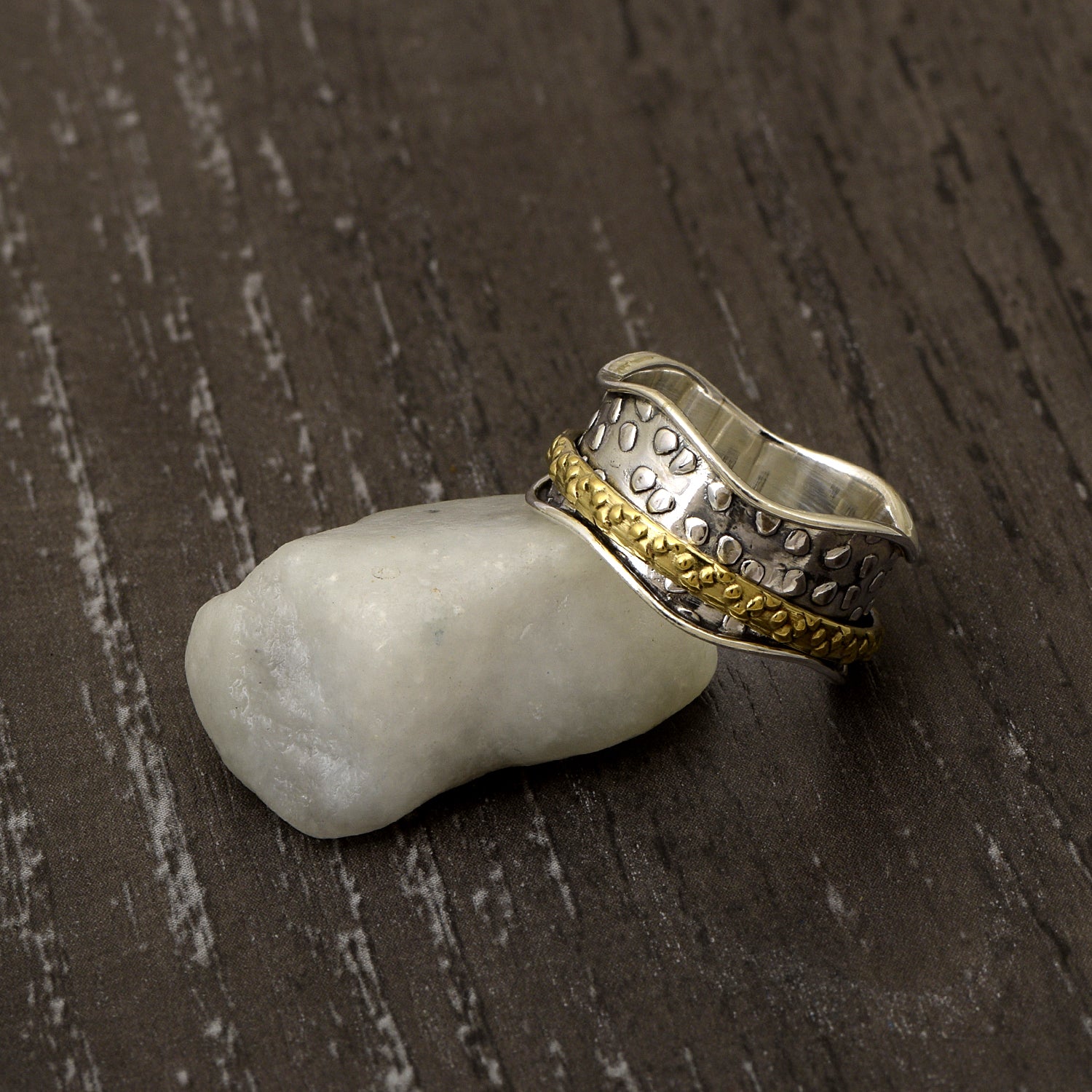 Organic Dot Pattern Textured Spinner Ring - Sterling Silver