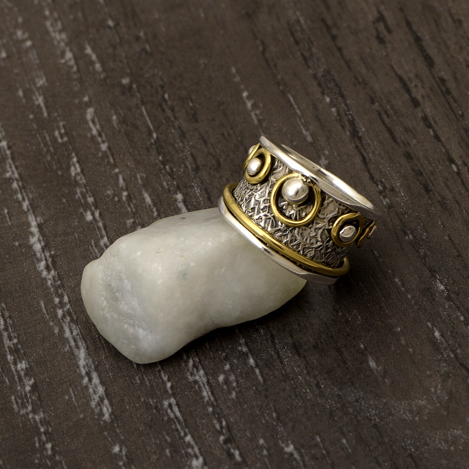 Geometric Dots Design Spinner Ring - Sterling Silver