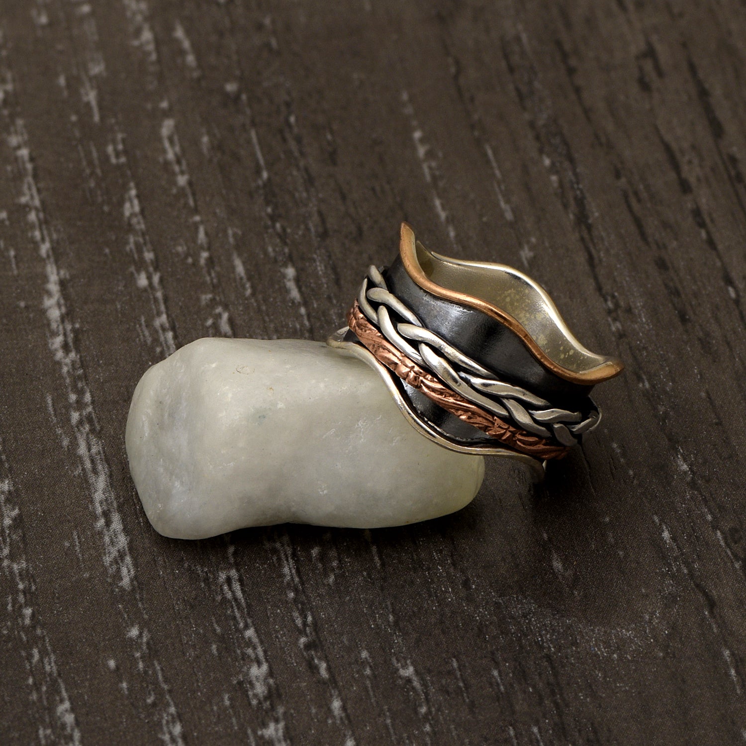 Wavy Braided Spinner Ring - Sterling Silver