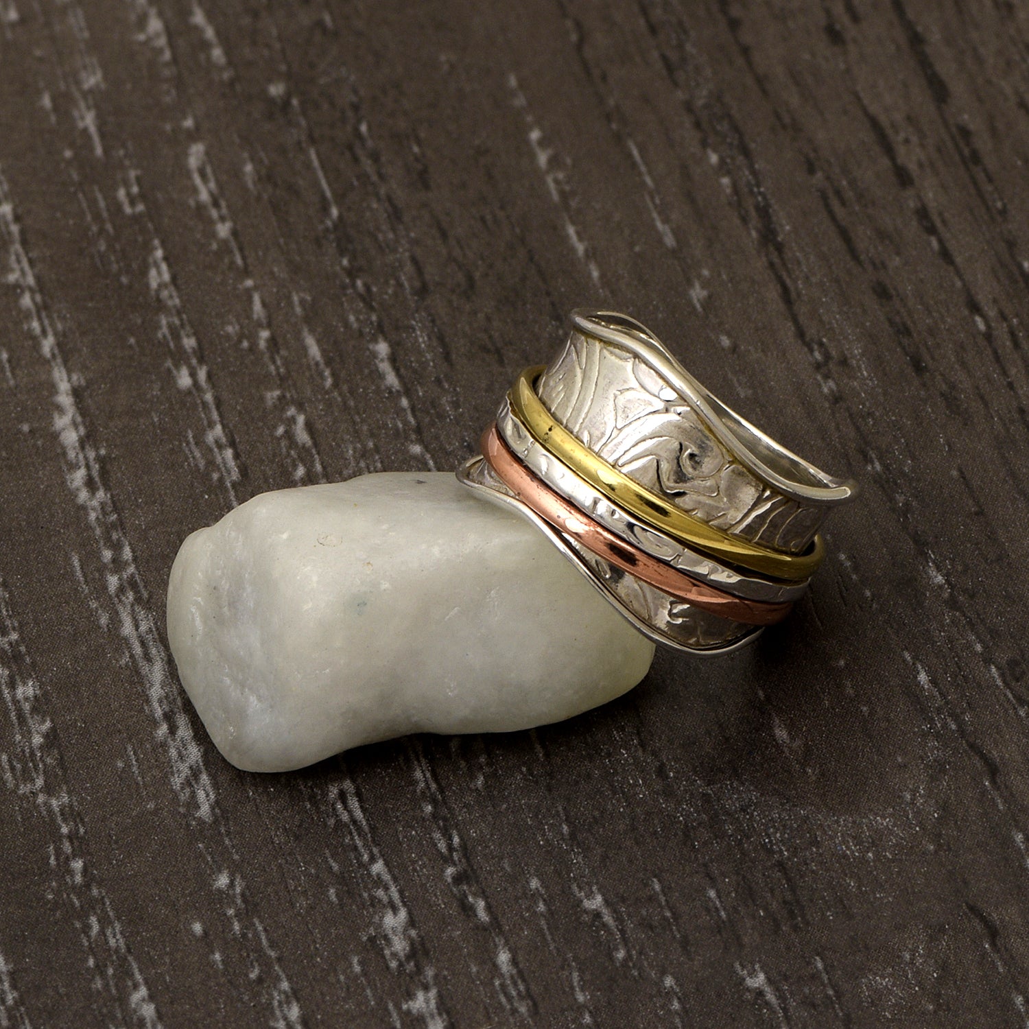Multi Color Engraved Fidget Spinner Ring