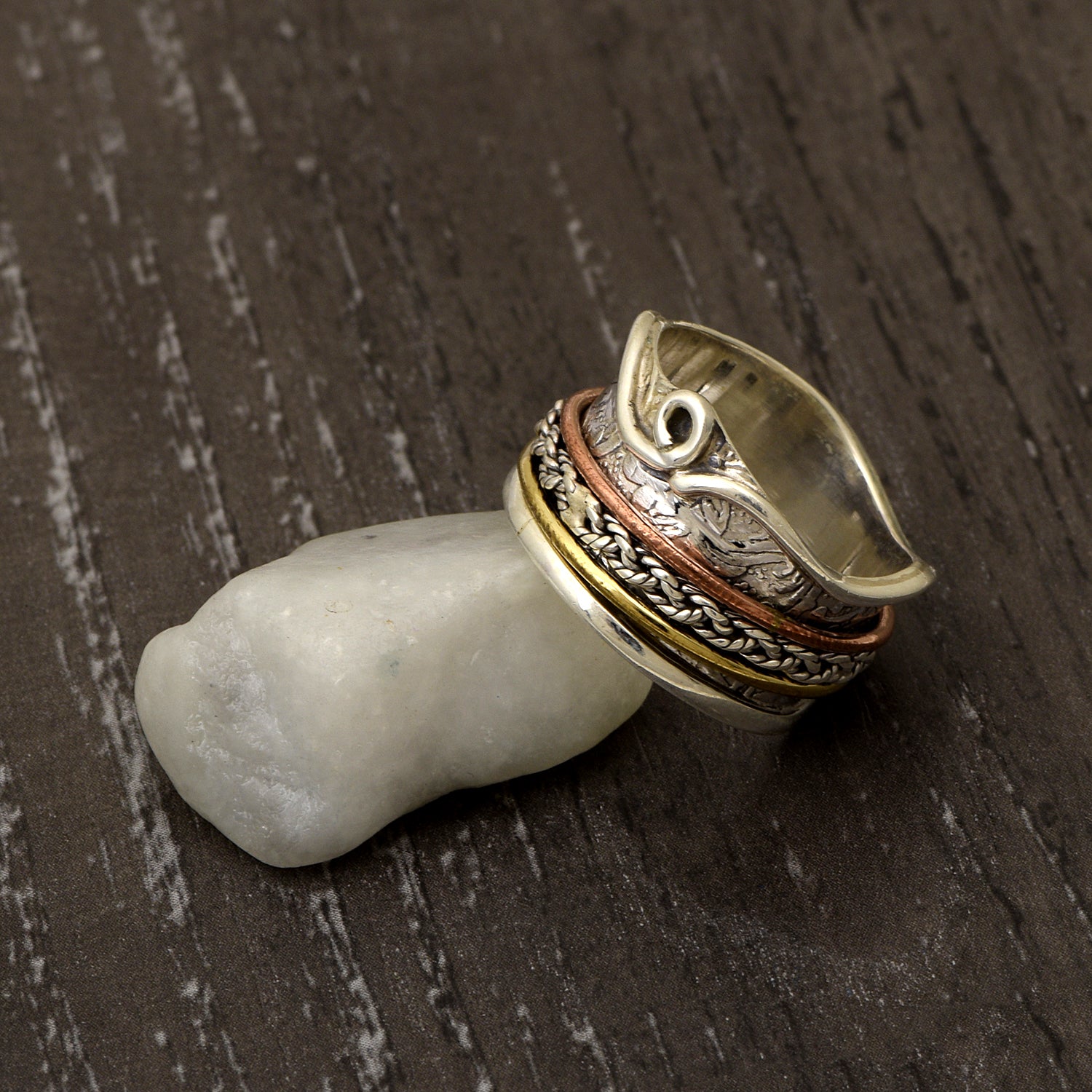 Artistic Wave Band Spinner Ring - Sterling Silver