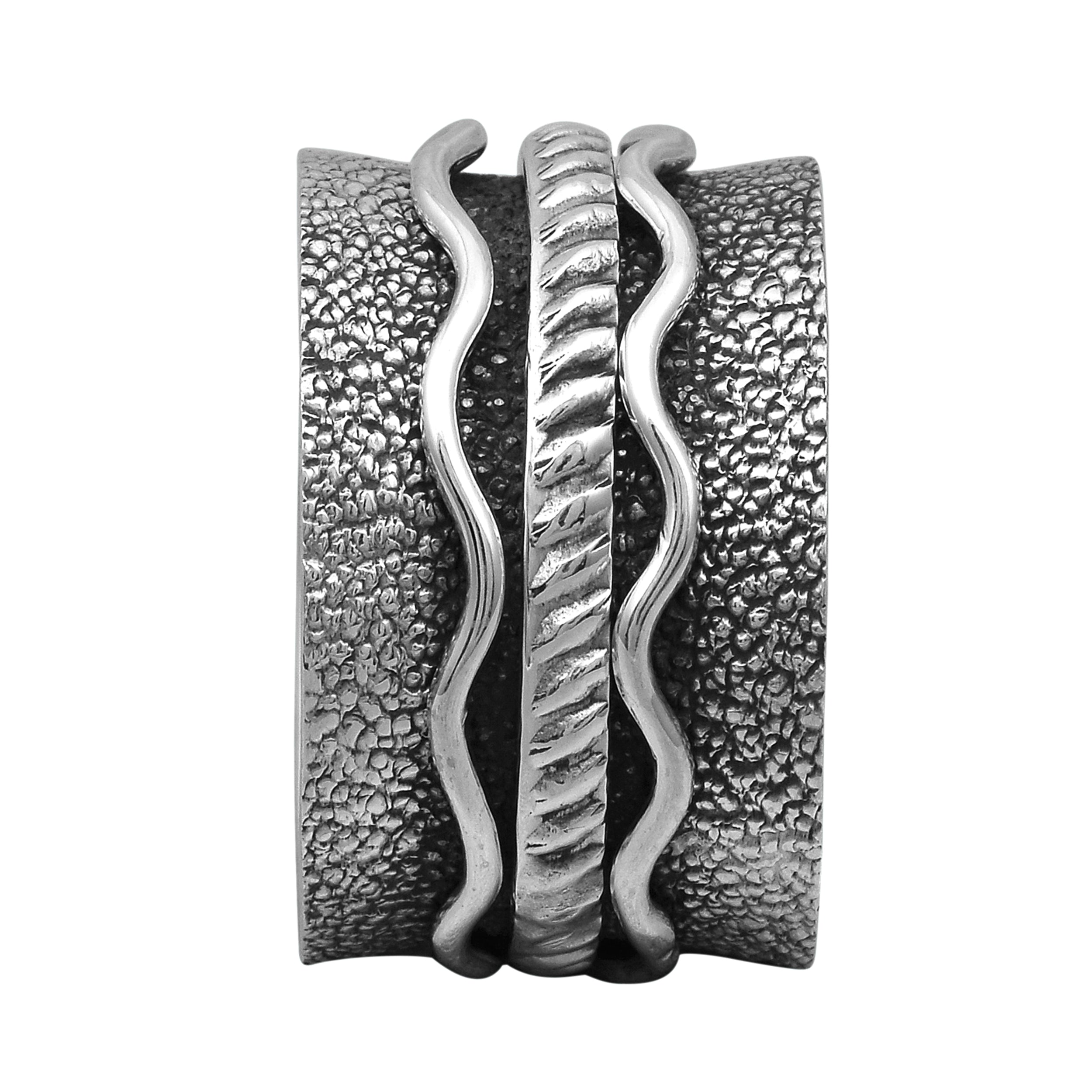 3 Spinner Wires Textured Spinner Ring - Sterling Silver