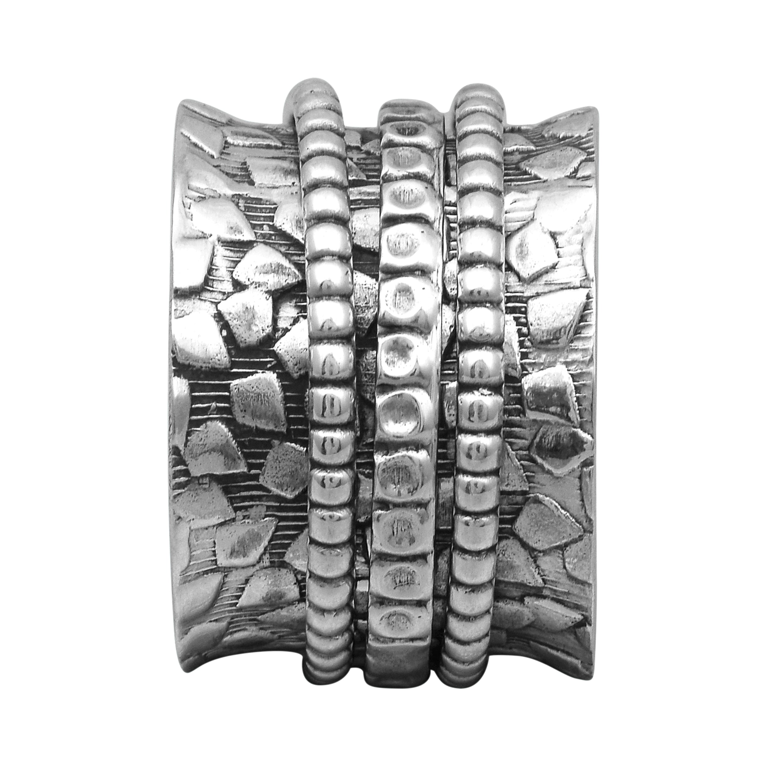 Triple Spinner Beaded Design Ring - Sterling Silver