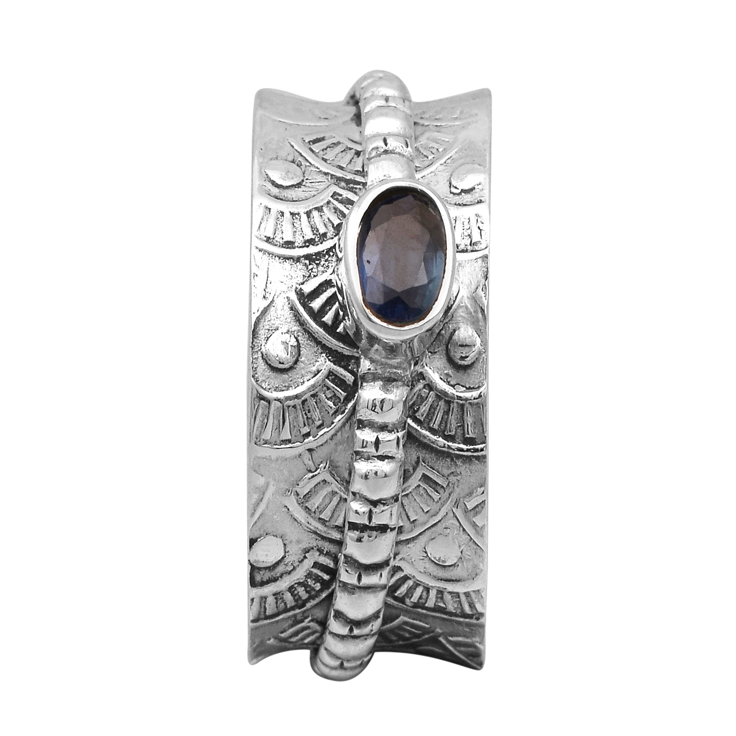 Blue CZ Beaded Spinner Ring - Sterling Silver