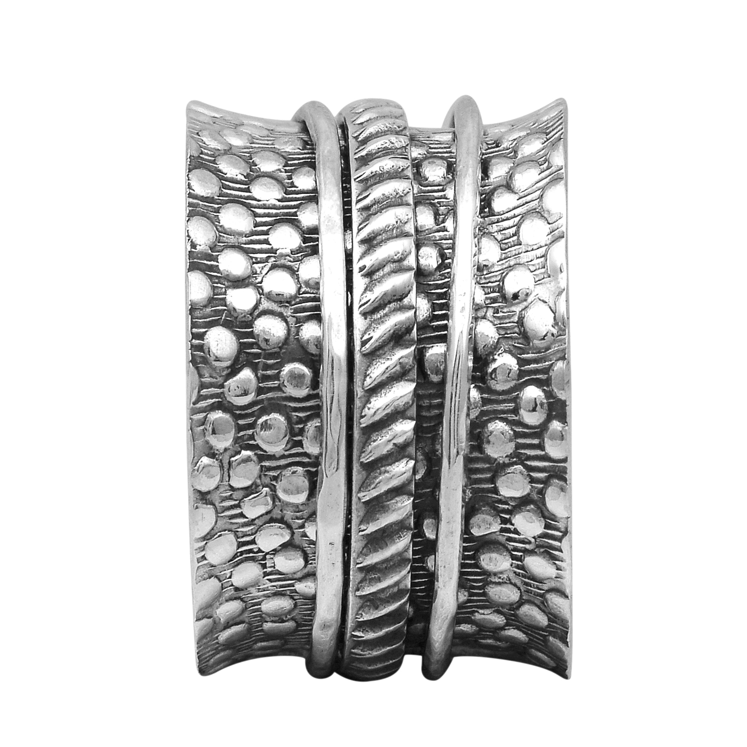 Dotted Texture Band with 3 Silver Spinner Ring - Sterling Silver