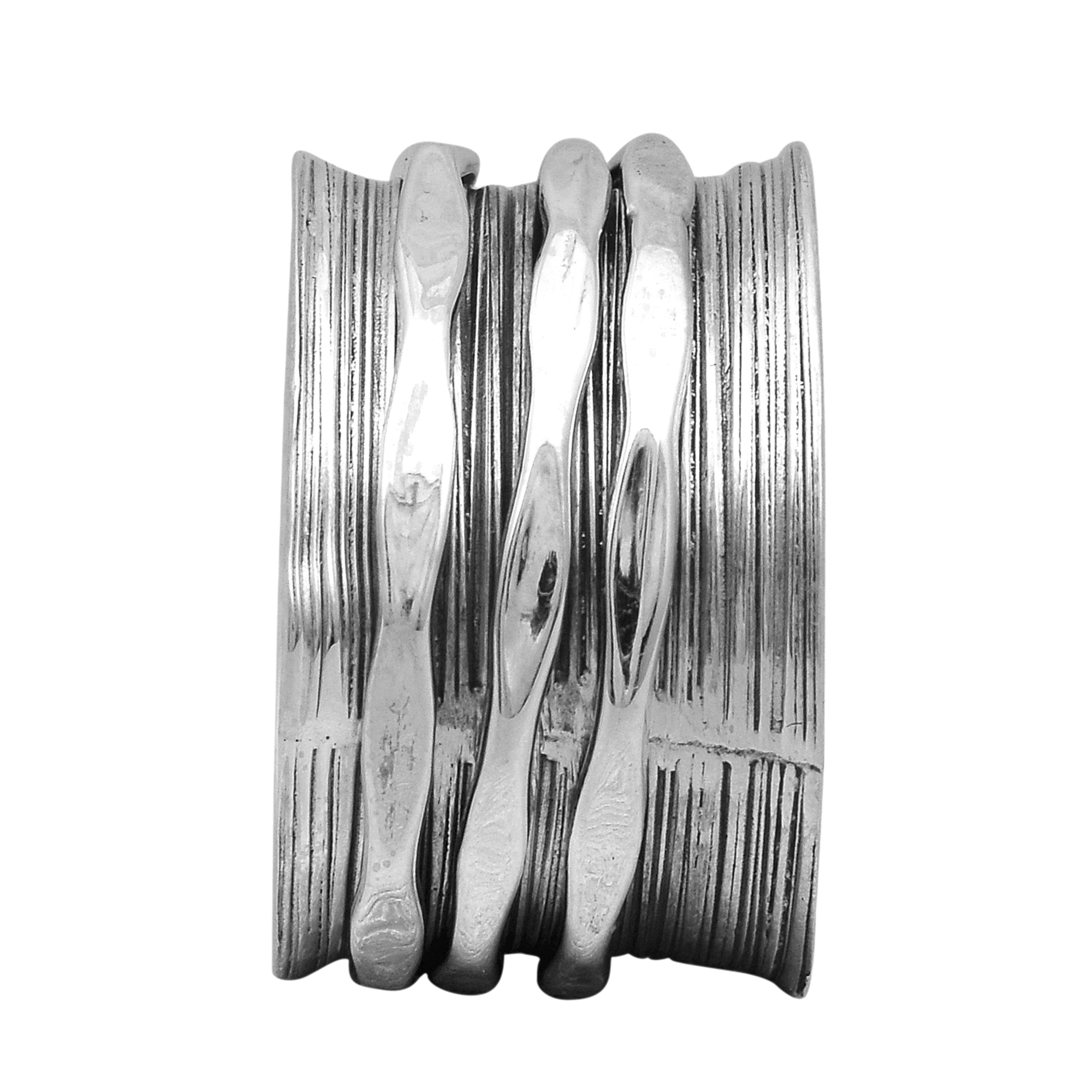 3 Organic Silver Textured Spinner Ring - Sterling Silver