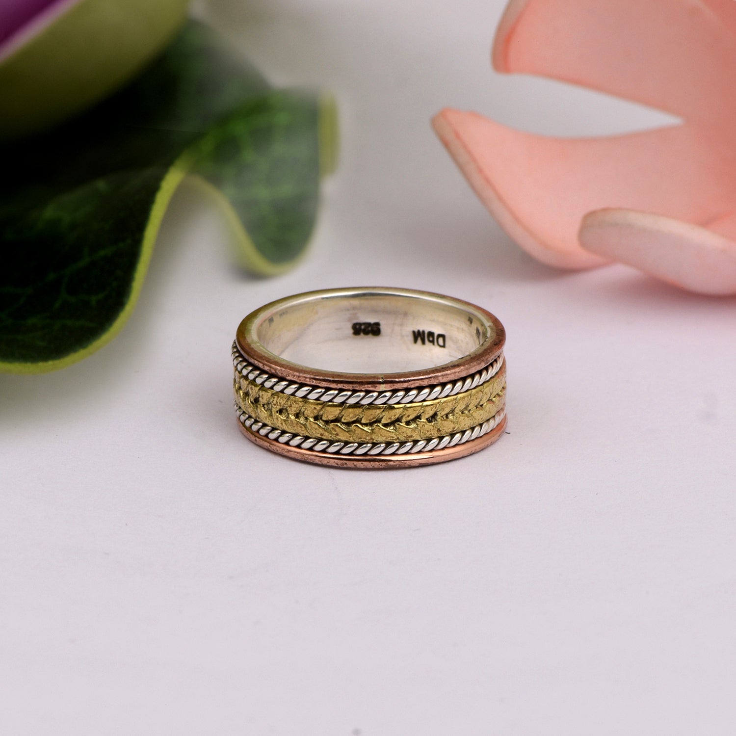 Braided Rope Pattern with Dual-Tone Spinner Ring - Sterling Silver