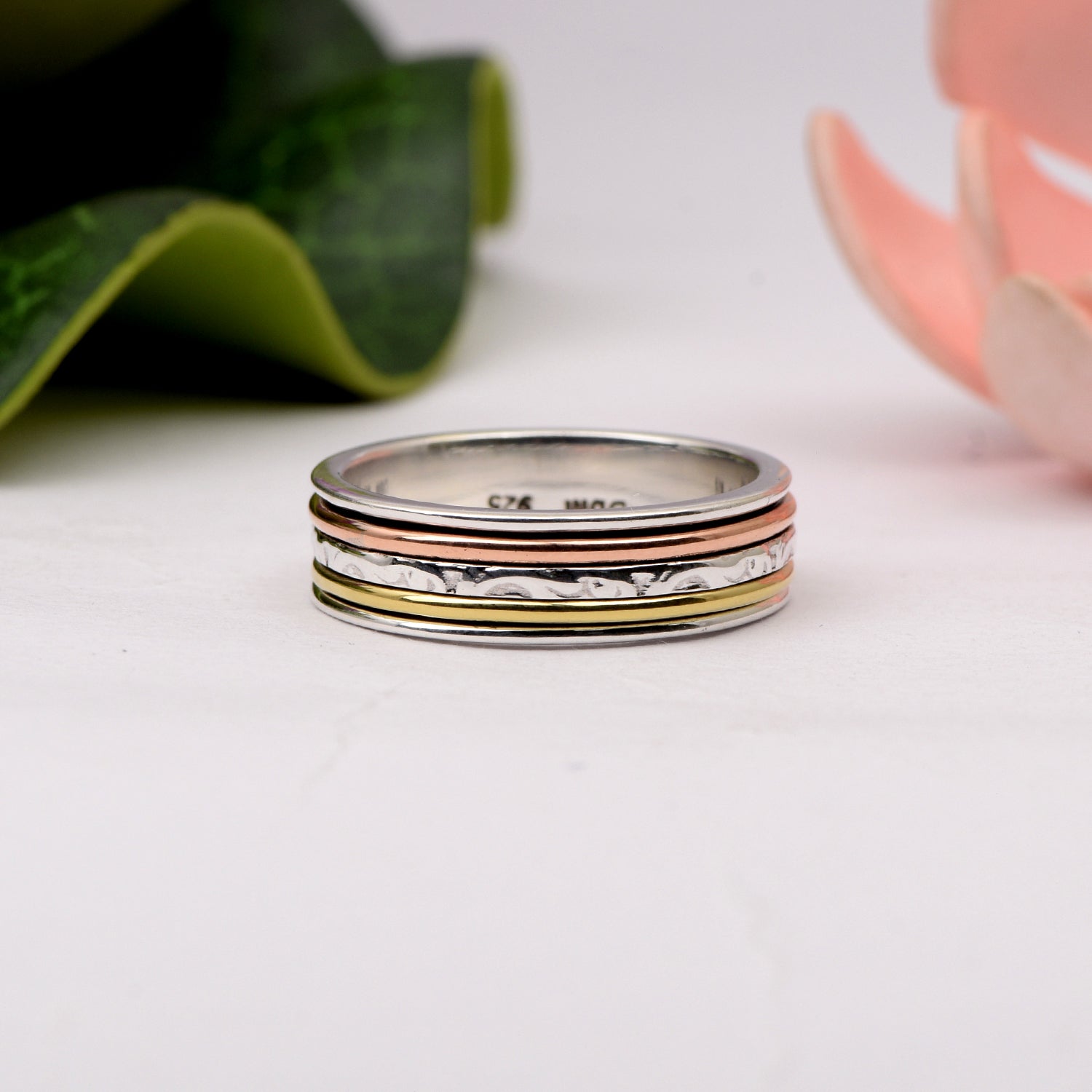 Triple Band Design Spinner Ring - Sterling Silver