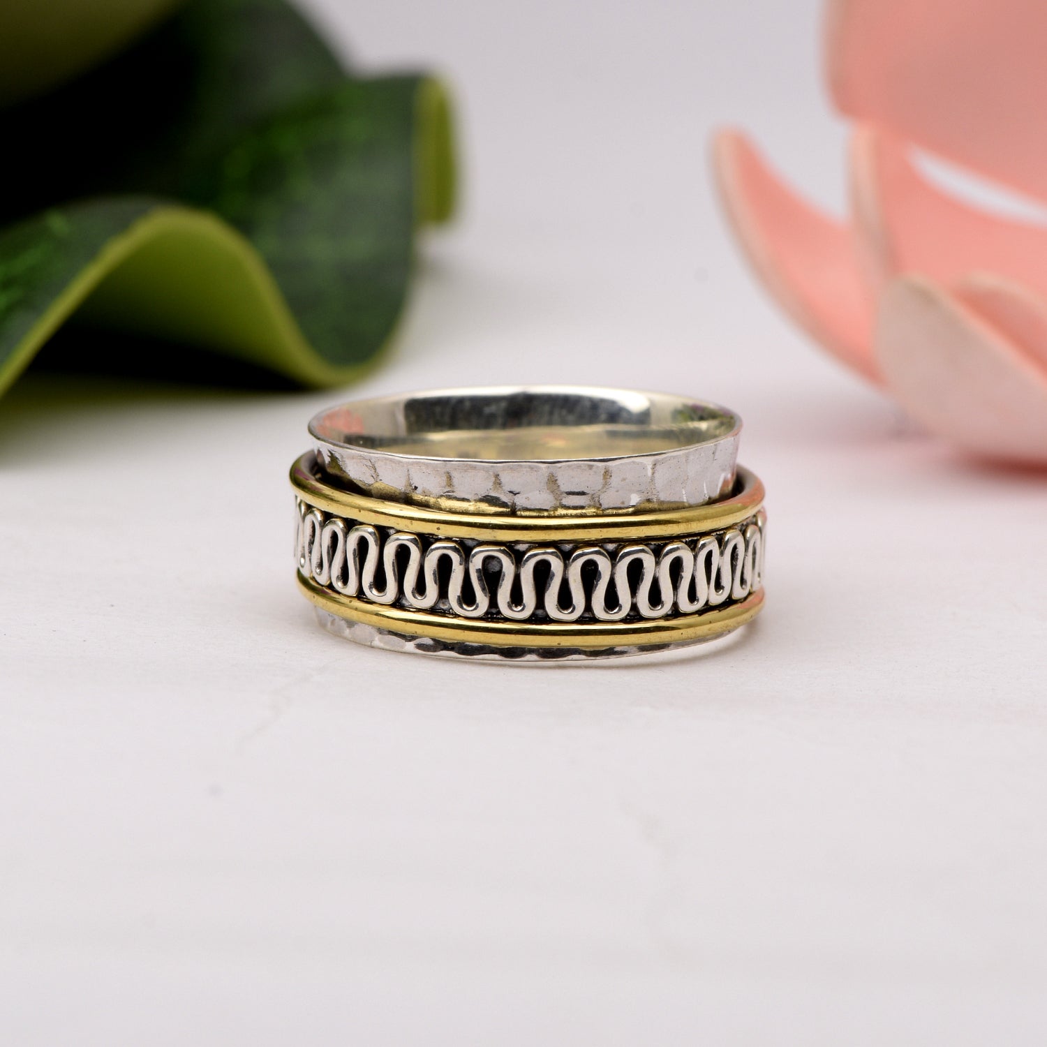 Wavy Rope Pattern Spinner Ring - Sterling Silver