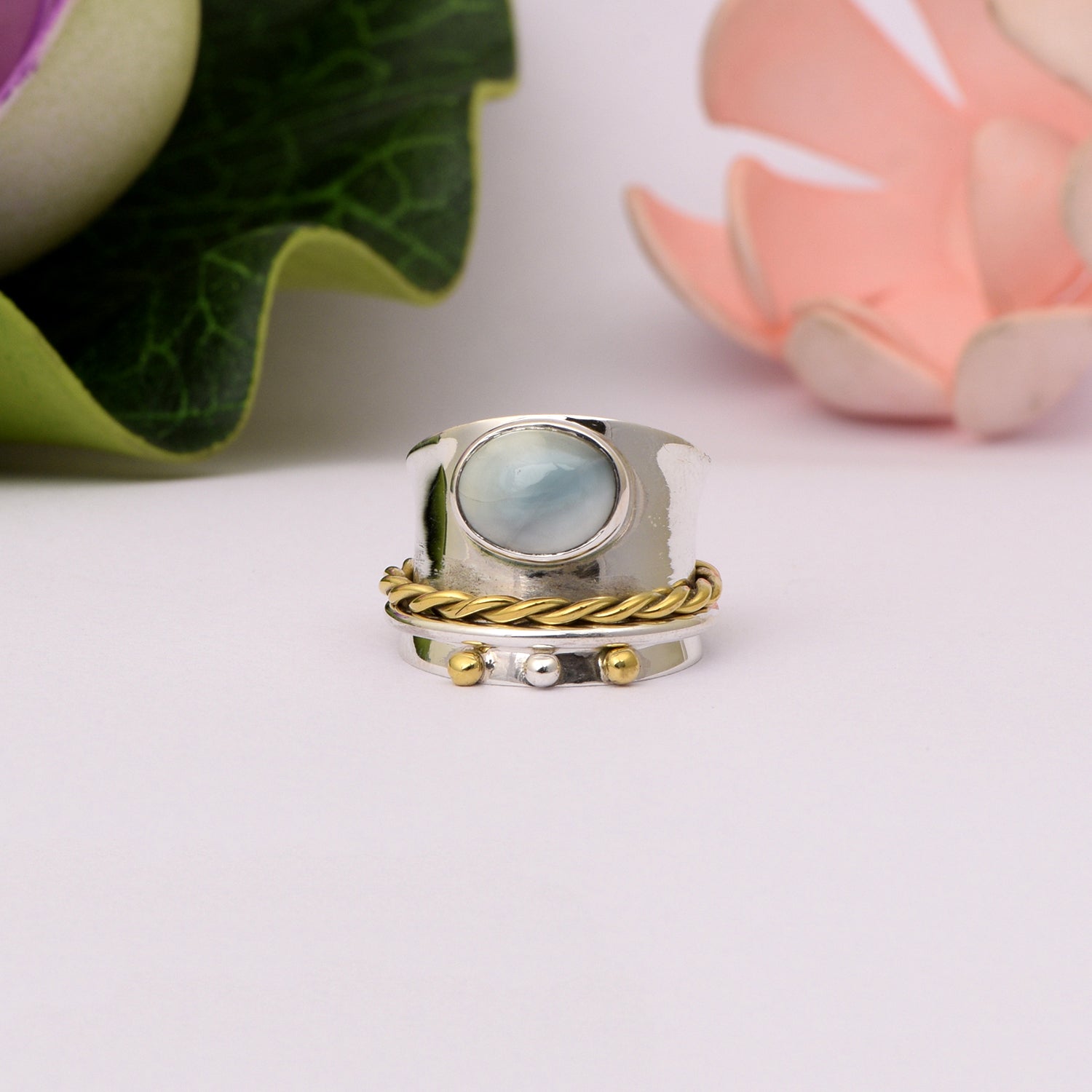 Larimar Gold Tone Braided Spinner Ring - Sterling Silver