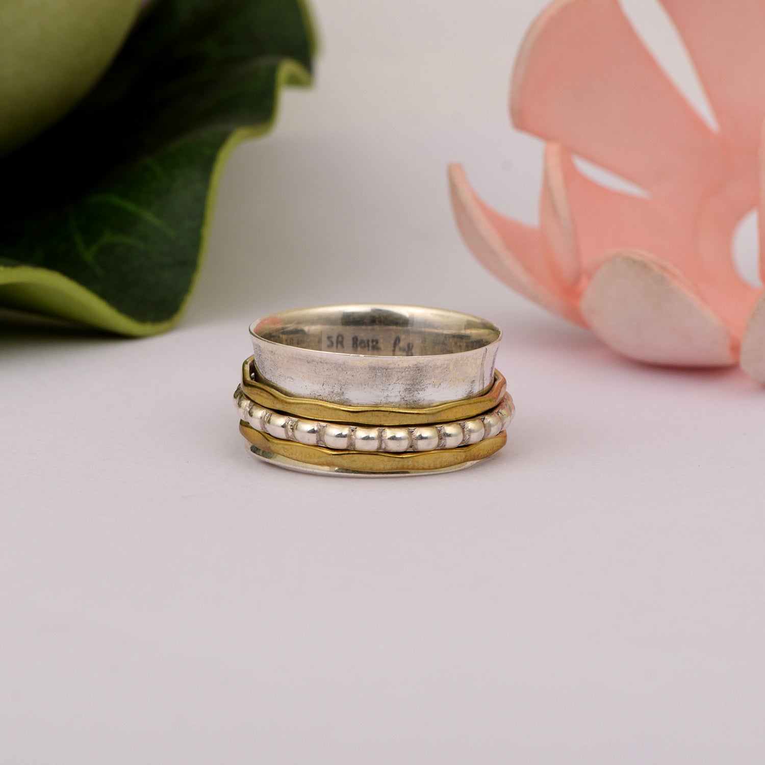 Ball & Wavy Band Spinner Ring - Sterling Silver