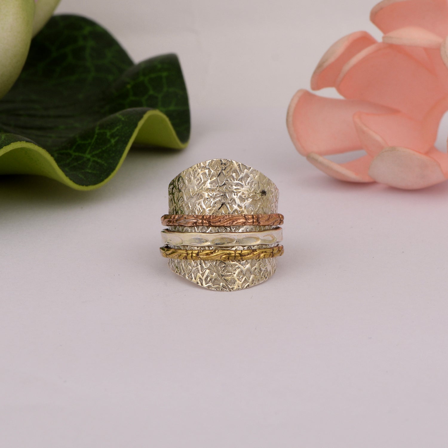 Wide Textured Spinner Ring - Sterling Silver