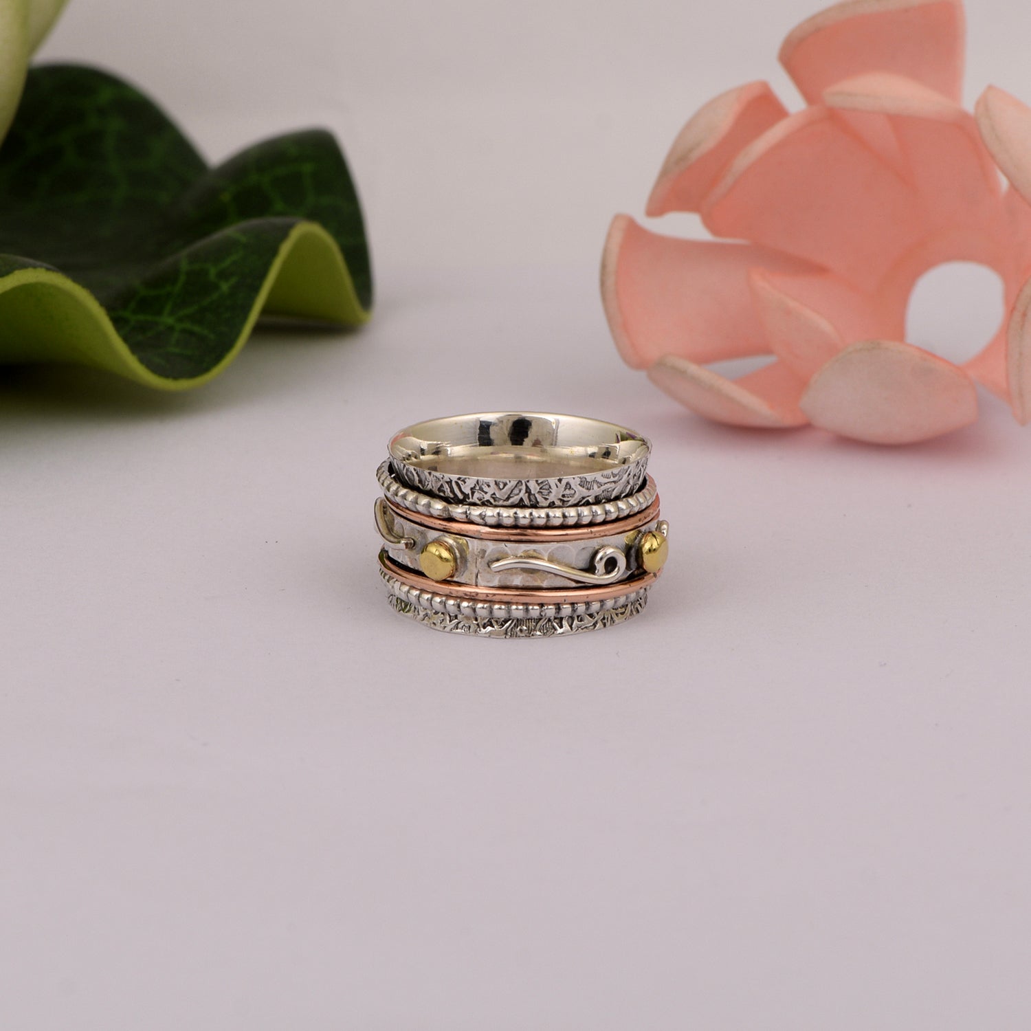 Beads & Wire Motifs Spinner Ring - Sterling Silver