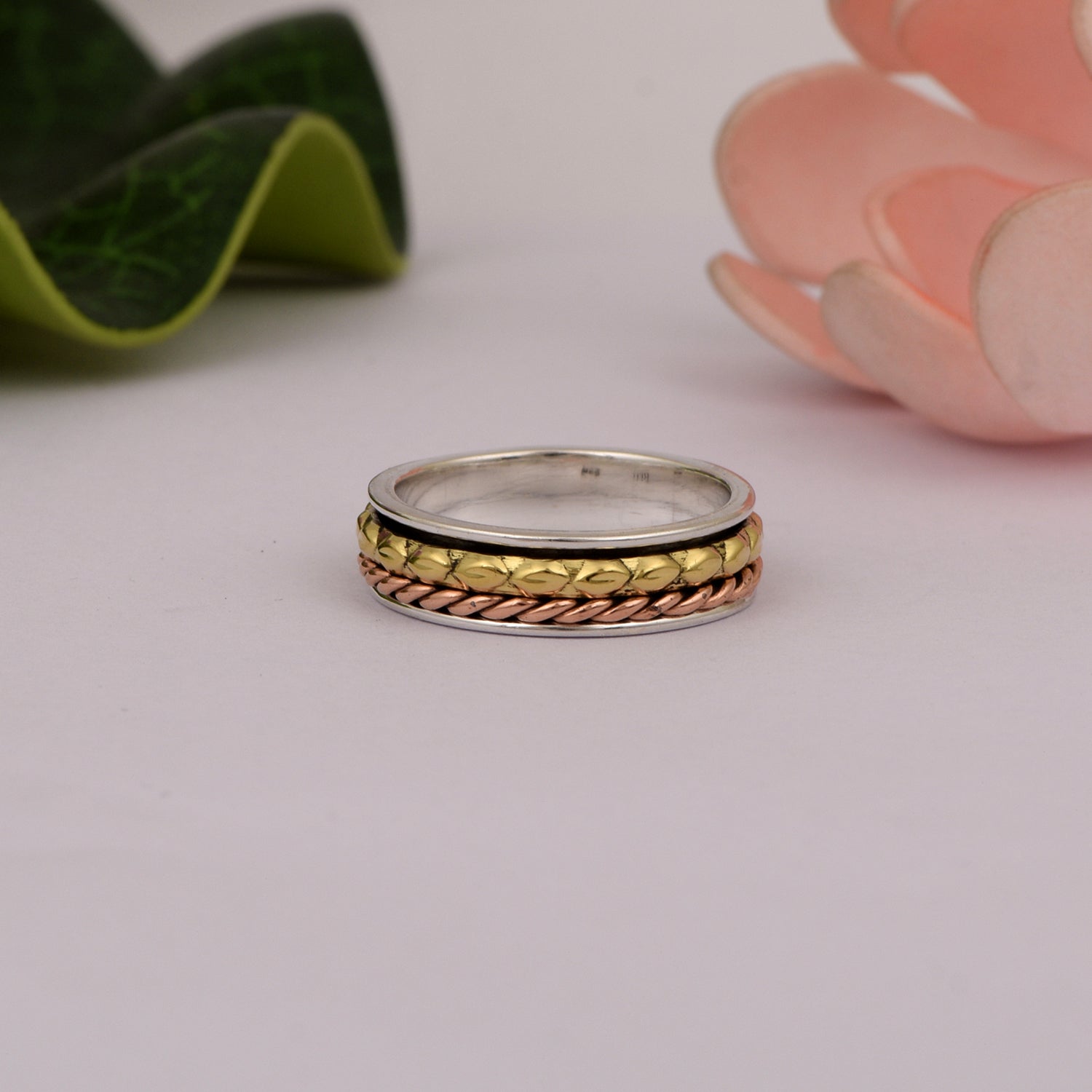 Dual Texture Rope Spinner Ring - Sterling Silver