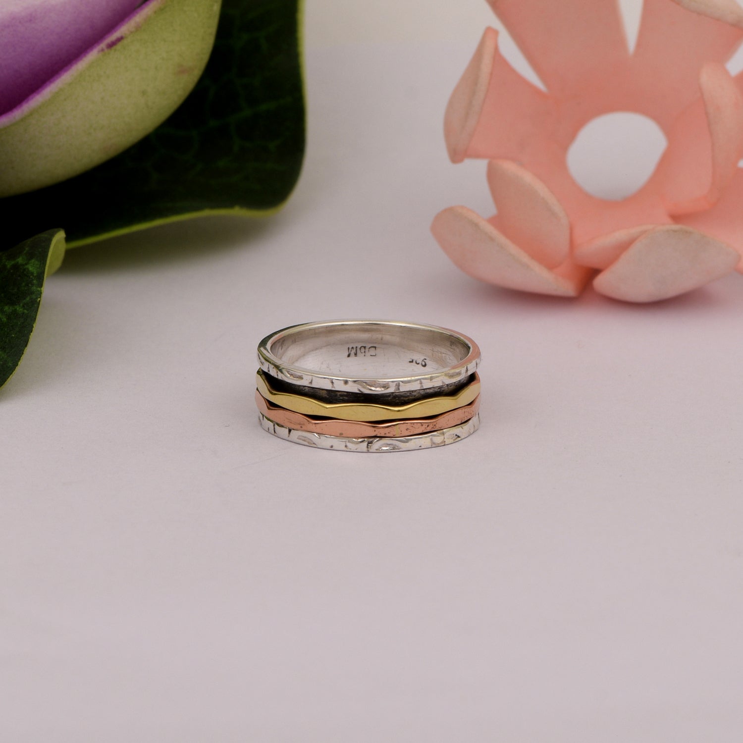 Multi Color Band Spinner Ring - Sterling Silver