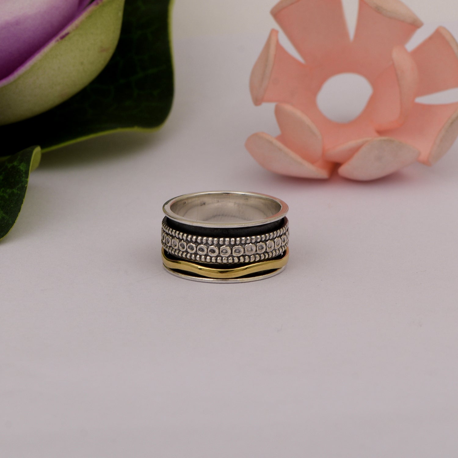 Textured Dot Band Spinner Ring - Sterling Silver