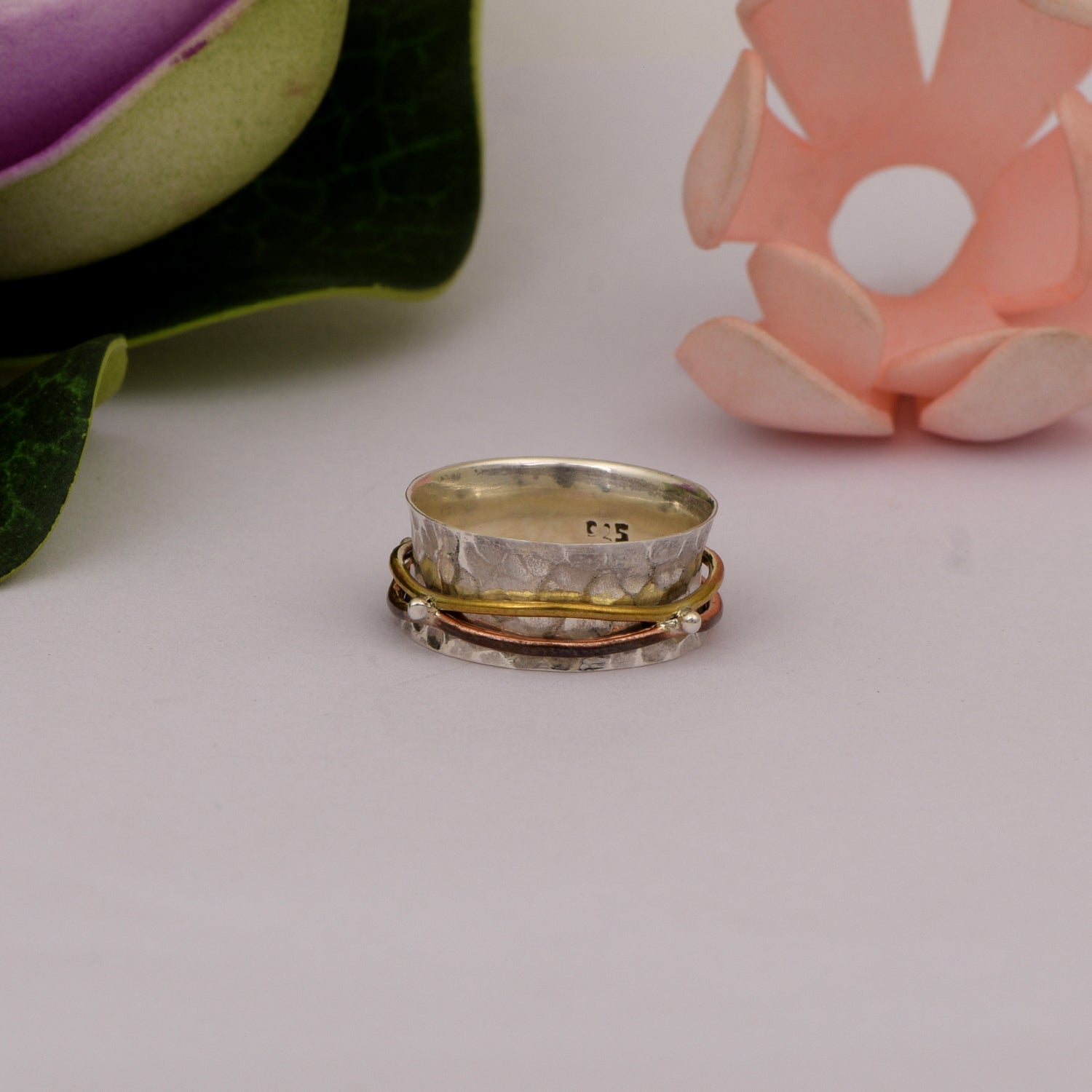 Dual Wire Hammered Spinner Ring - Sterling Silver