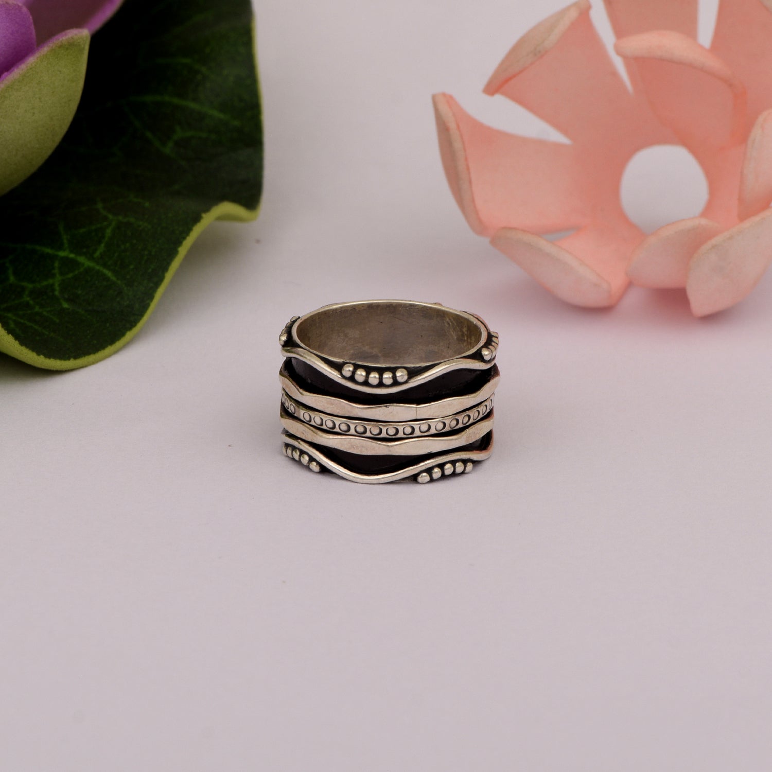 Bold Tribal Design Spinner Ring - Sterling Silver
