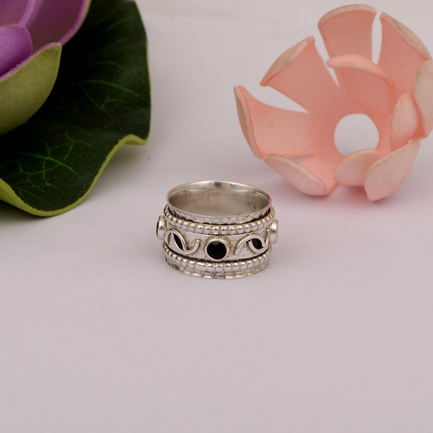 Black Spinel Spinner Ring - Sterling Silver