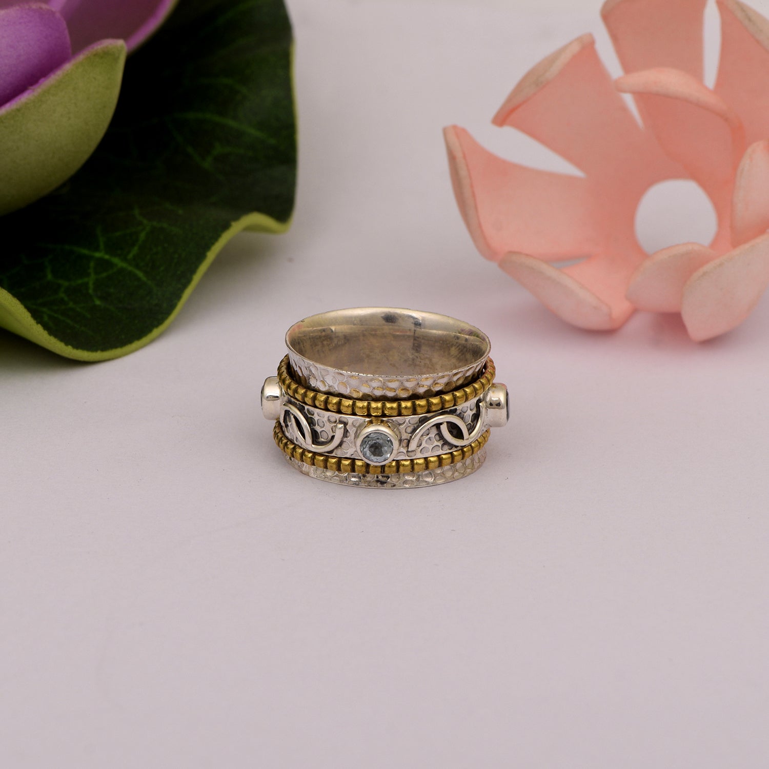 Blue Topaz Spinner Ring - Sterling Silver