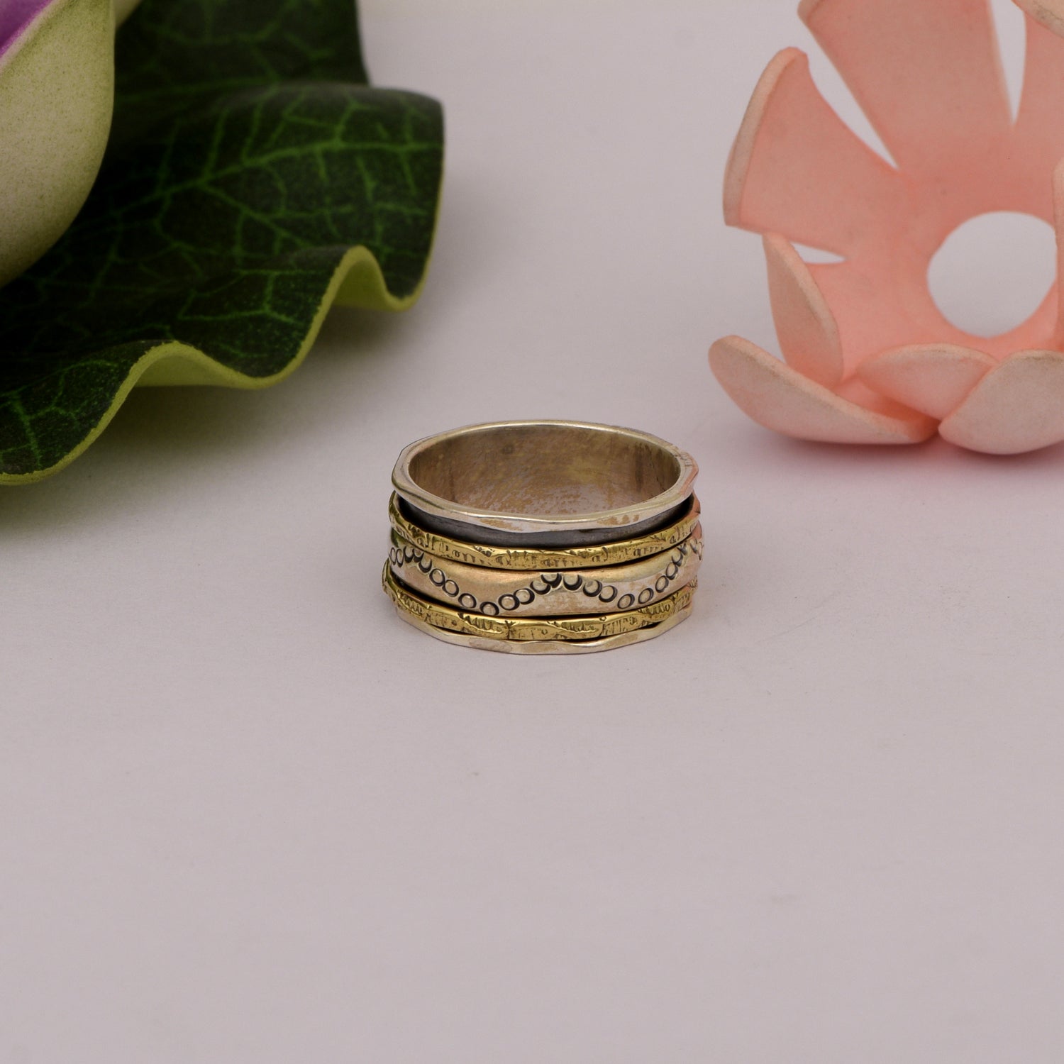 Boho Moon Phase Design Spinner Ring - Sterling Silver