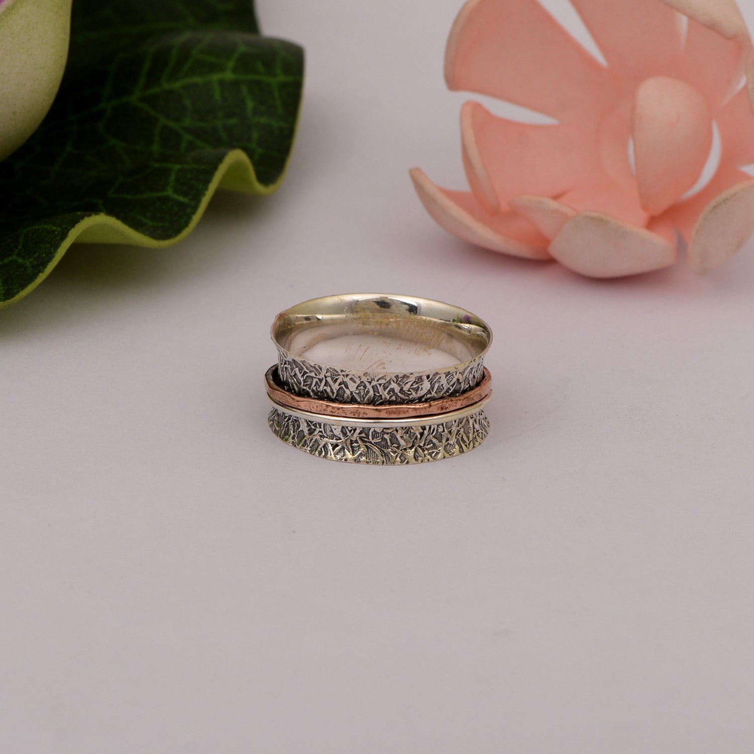 Dual Spinning Texture Spinner Ring - Sterling Silver