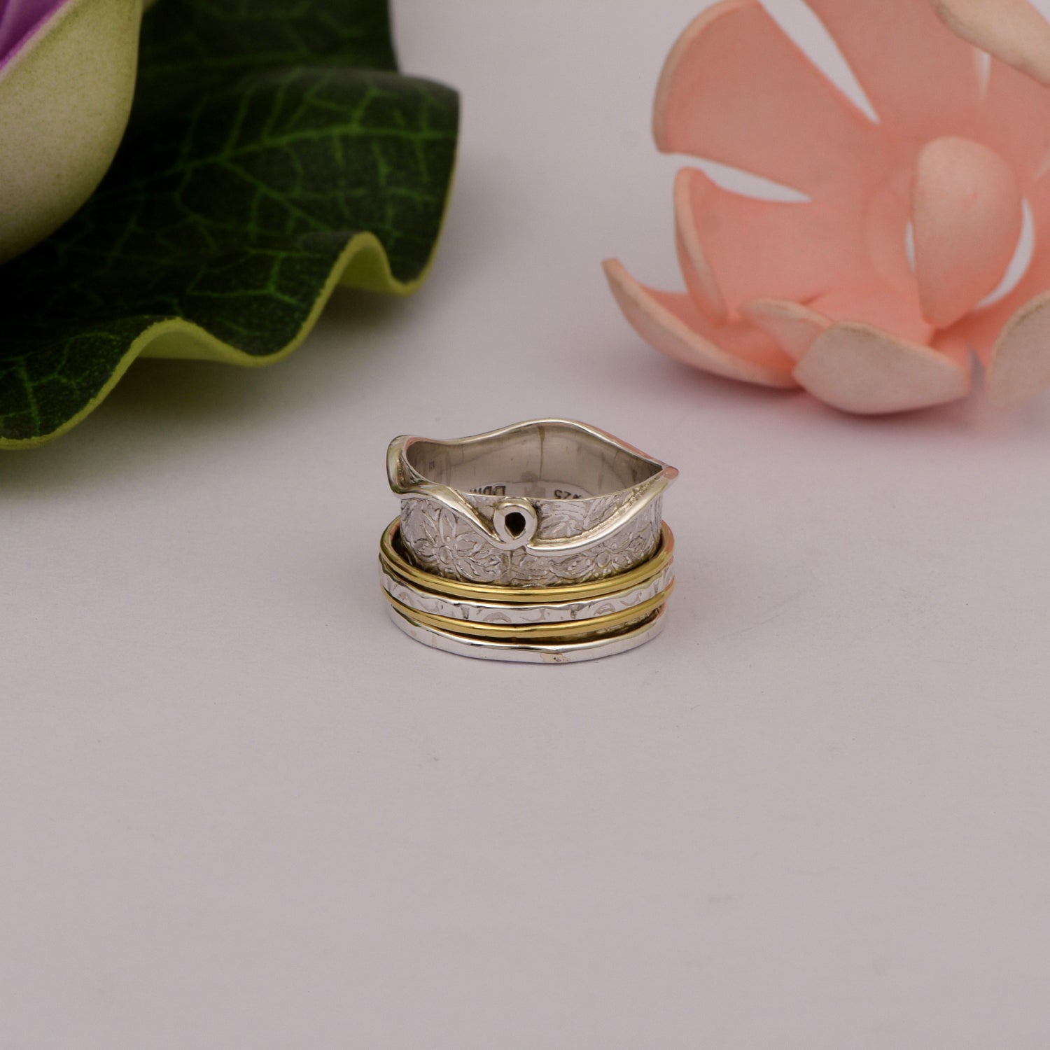 Wave Edge with Triple Spinner Ring - Sterling Silver