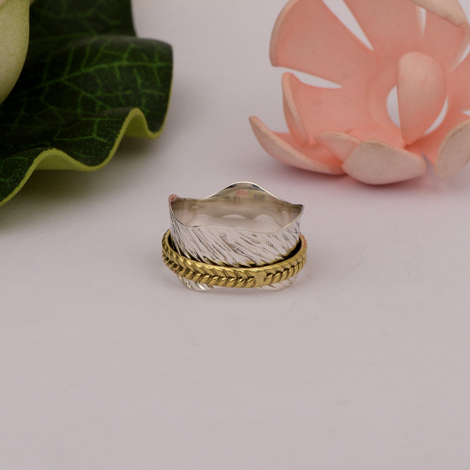 Gold-Tone Textured Spinner Ring - Sterling Silver