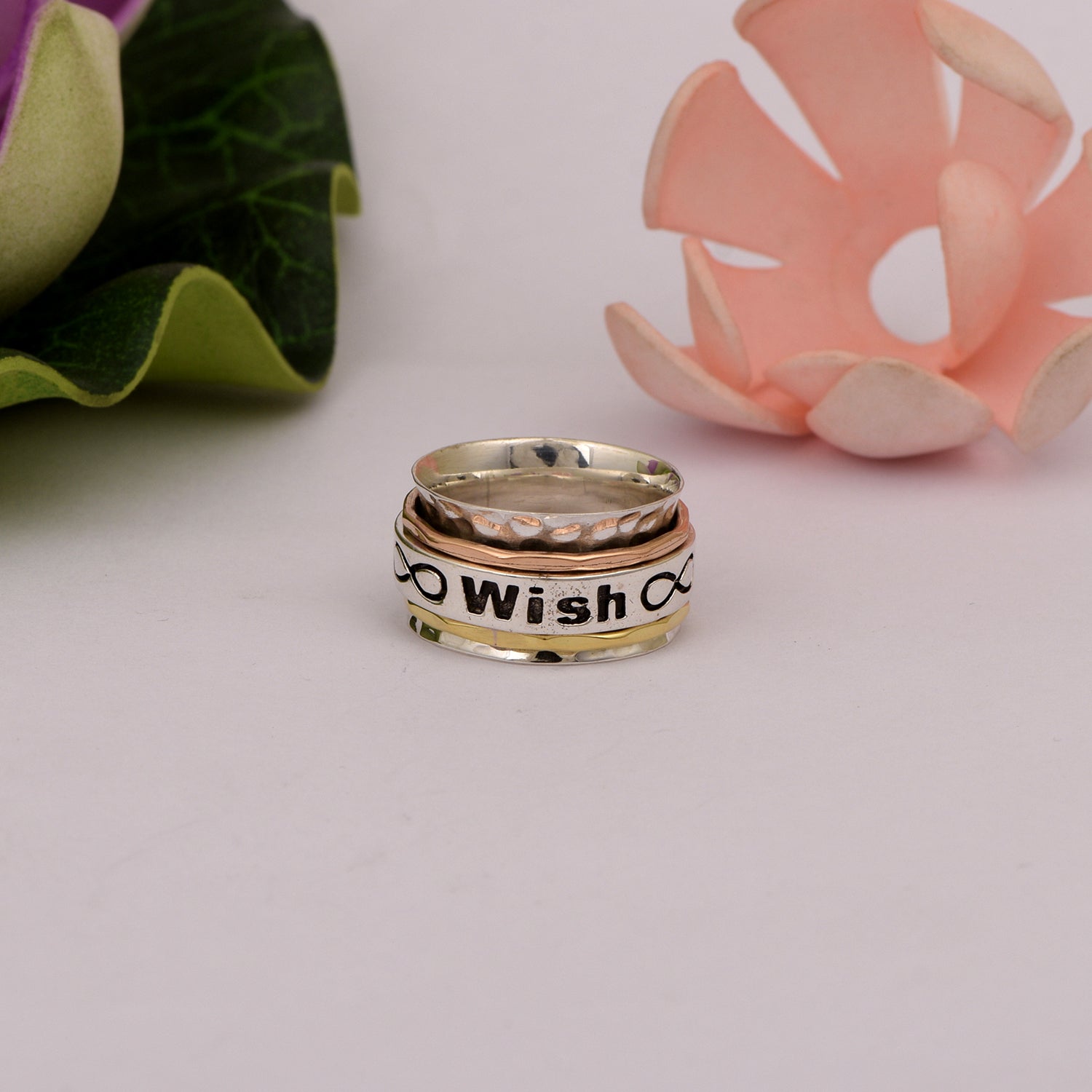 Wish and Spin Triple Band Spinner Ring - Sterling Silver